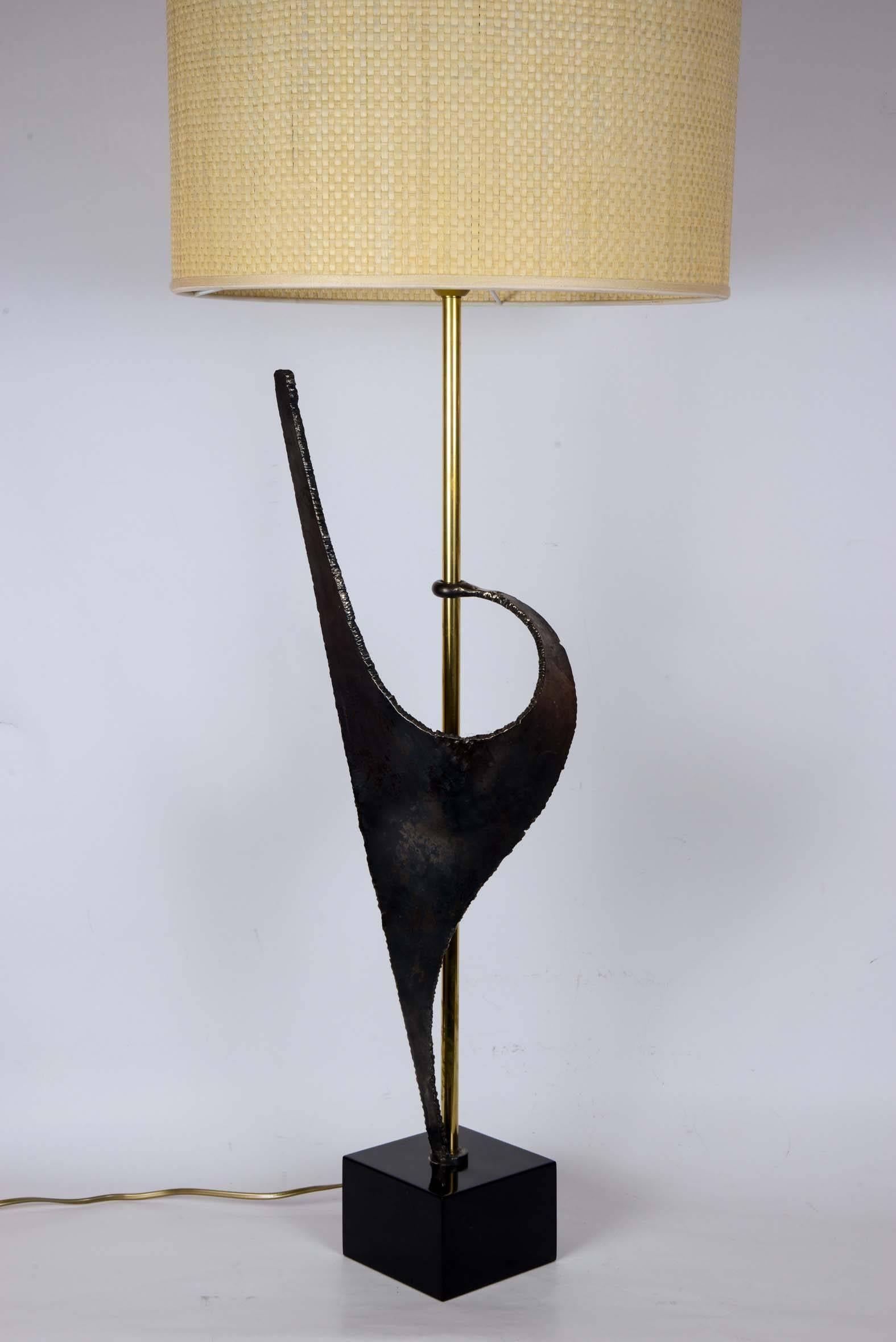 Brass Pair of Brutalist Lamps in the Style of Curtis Jere