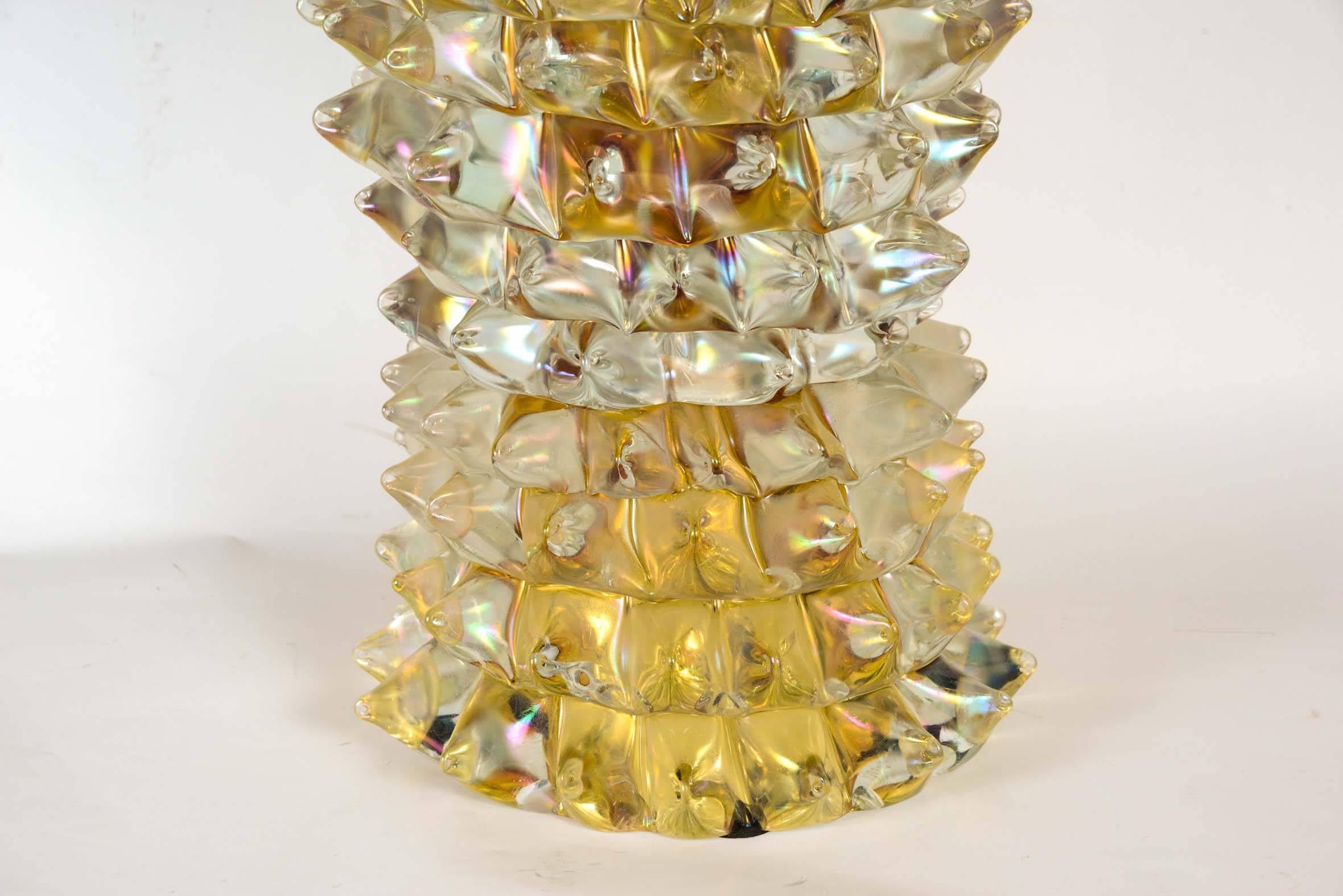 Italian Pair of Murano Glass Lamps Signed
