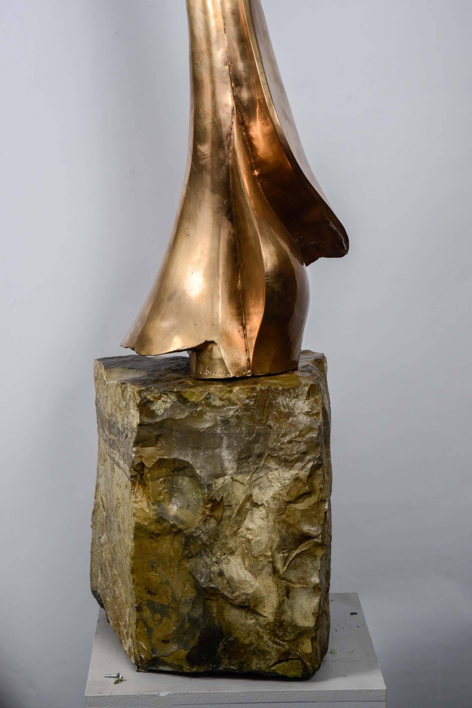 Italian 1980s Polished Bronze Sculpture Signed For Sale