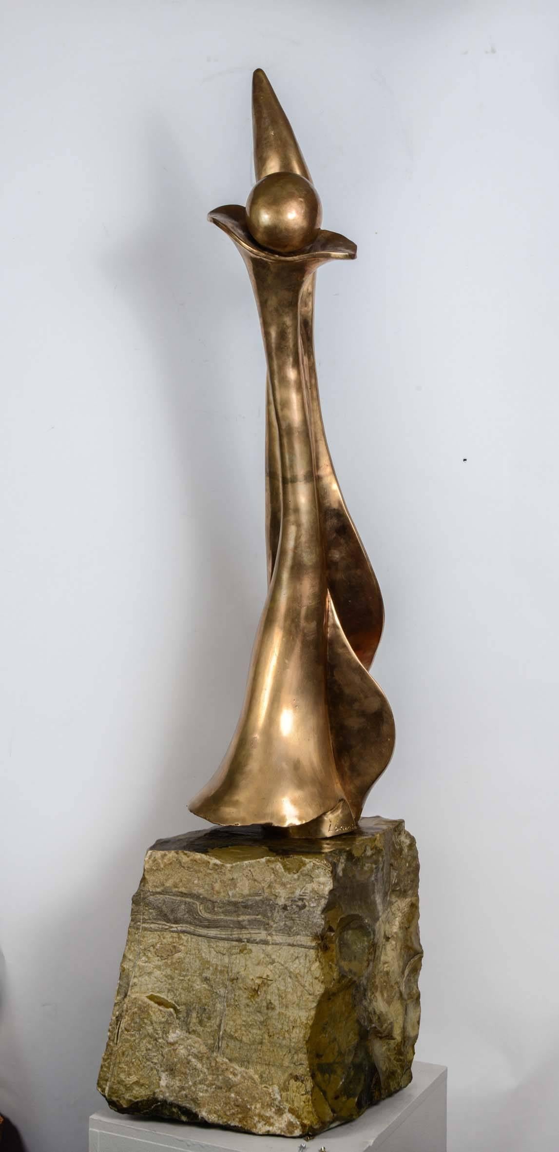 1980s Polished Bronze Sculpture Signed For Sale 1