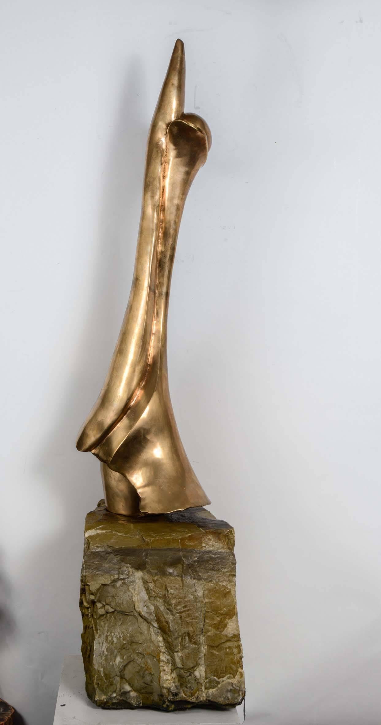 1980s Polished Bronze Sculpture Signed For Sale 3