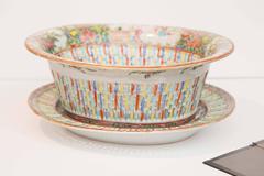 Chinese Export Porcelain Rose Medallion Pierced Basket and Stand