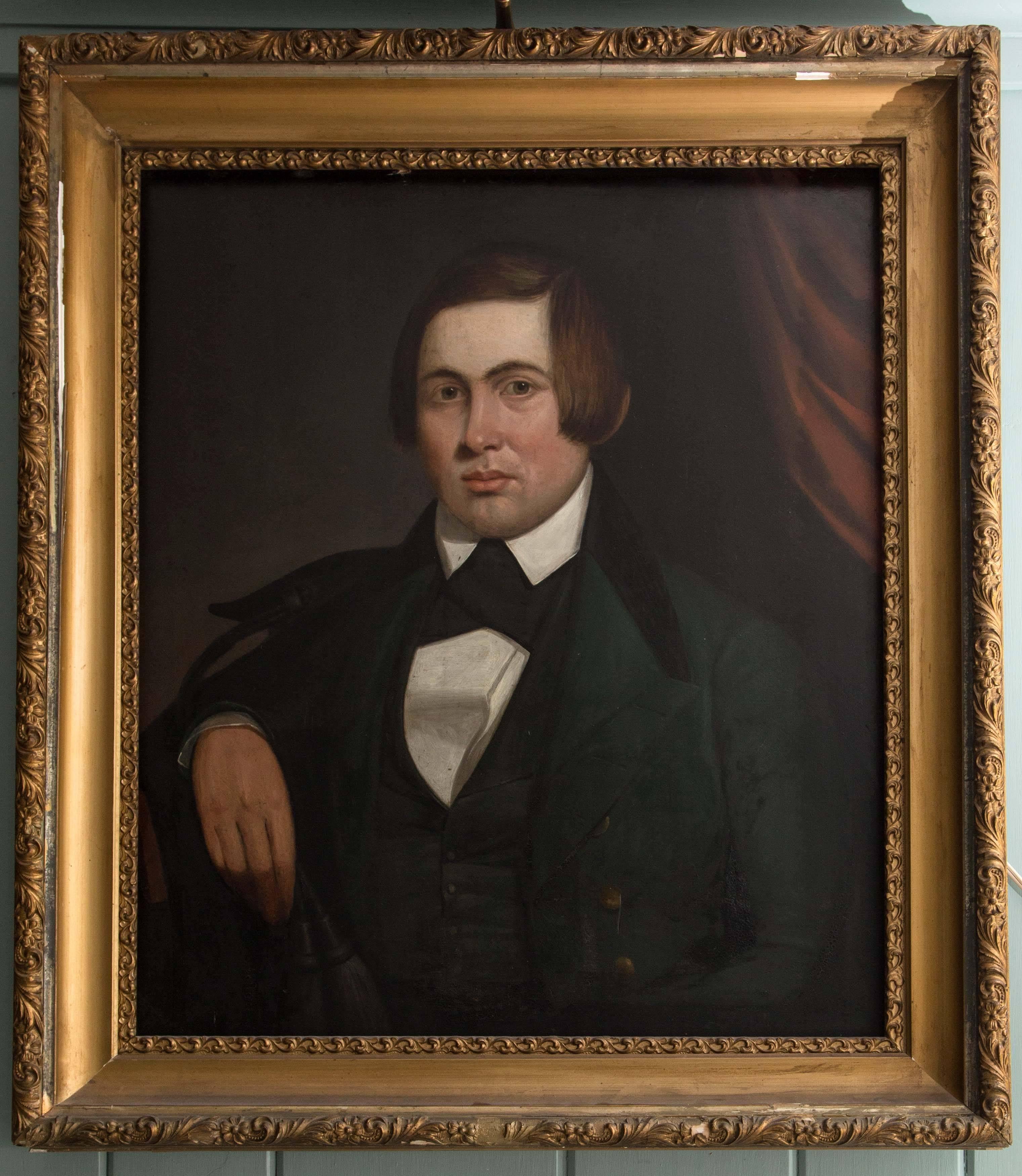 Portrait of a gentleman by Lyman Emerson Cole, American portrait painter (1812 – 1878).
Inscribed verso, Painted by Lyman E. Cole, Troy NY 1841.”
Lyman Cole was born on May 28, 1812 in Newburyport, Massachusetts. His father was Moses Dupre Cole, a