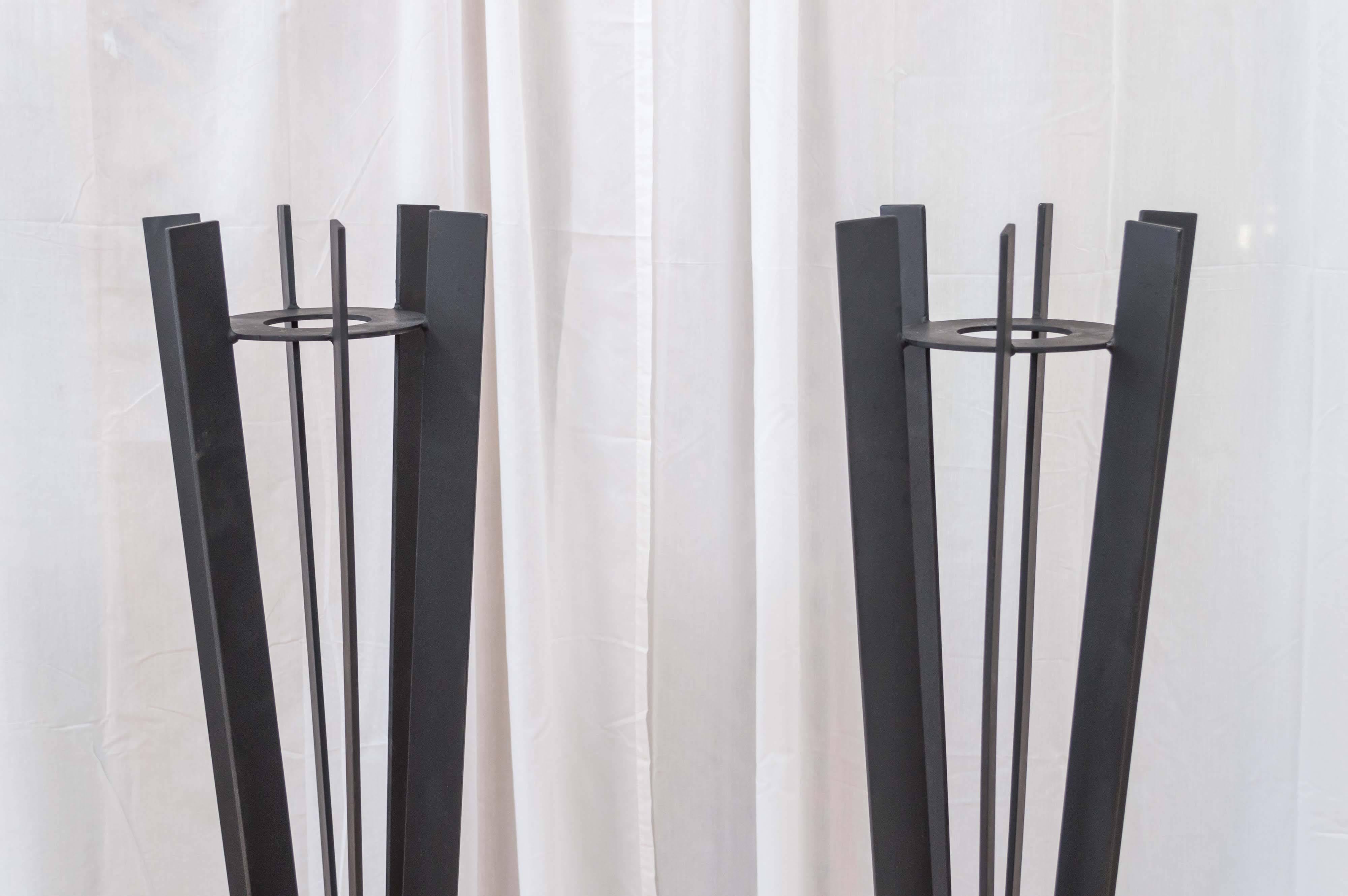 American Pair of Sculptural and Tall Wrought Iron Plant Stands For Sale