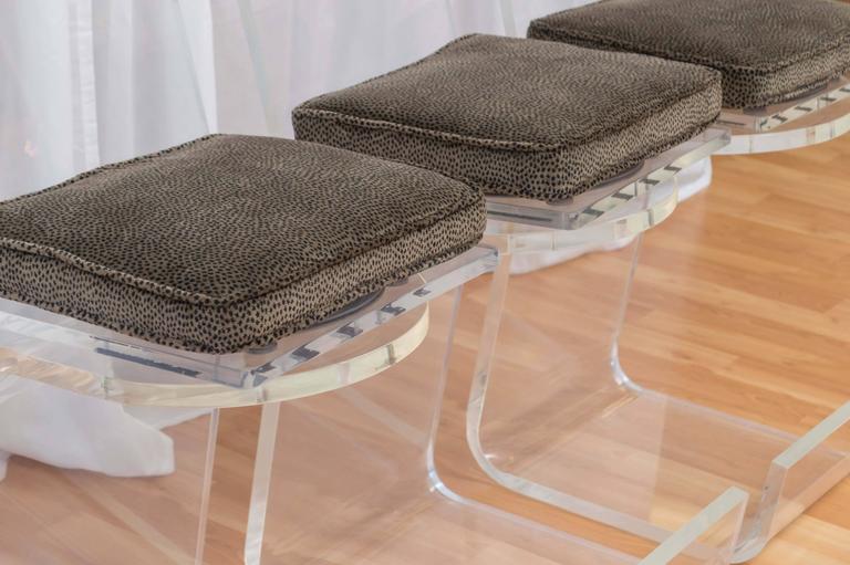 Set of 3 Lucite Swivel Counterheight Bar Stools in the Manner of Paul