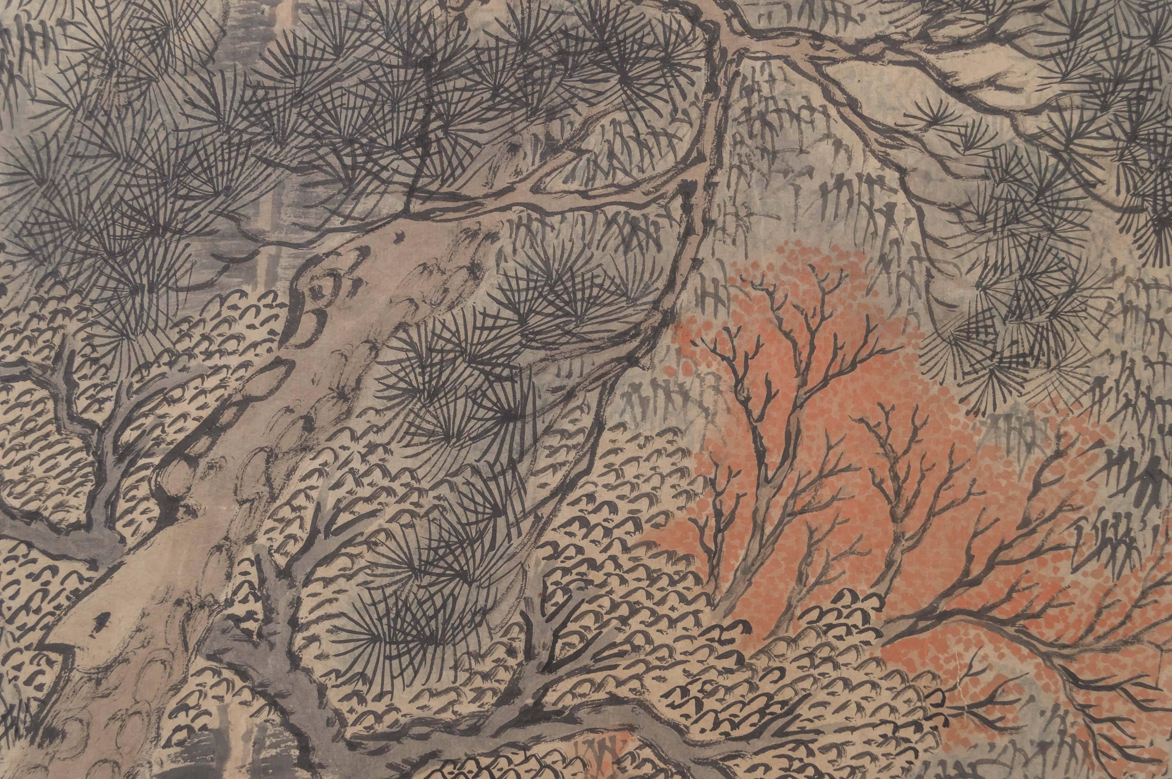 Epic Chinese Qing Dynasty Ink Landscape Hall Painting by Gu Yaozhang 3