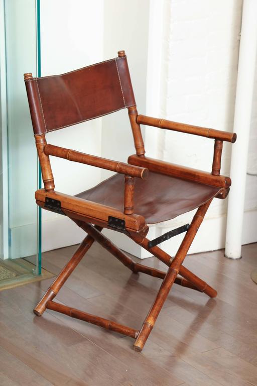 Pair of Bamboo and Leather Directors Chairs, circa 1960 at 1stDibs