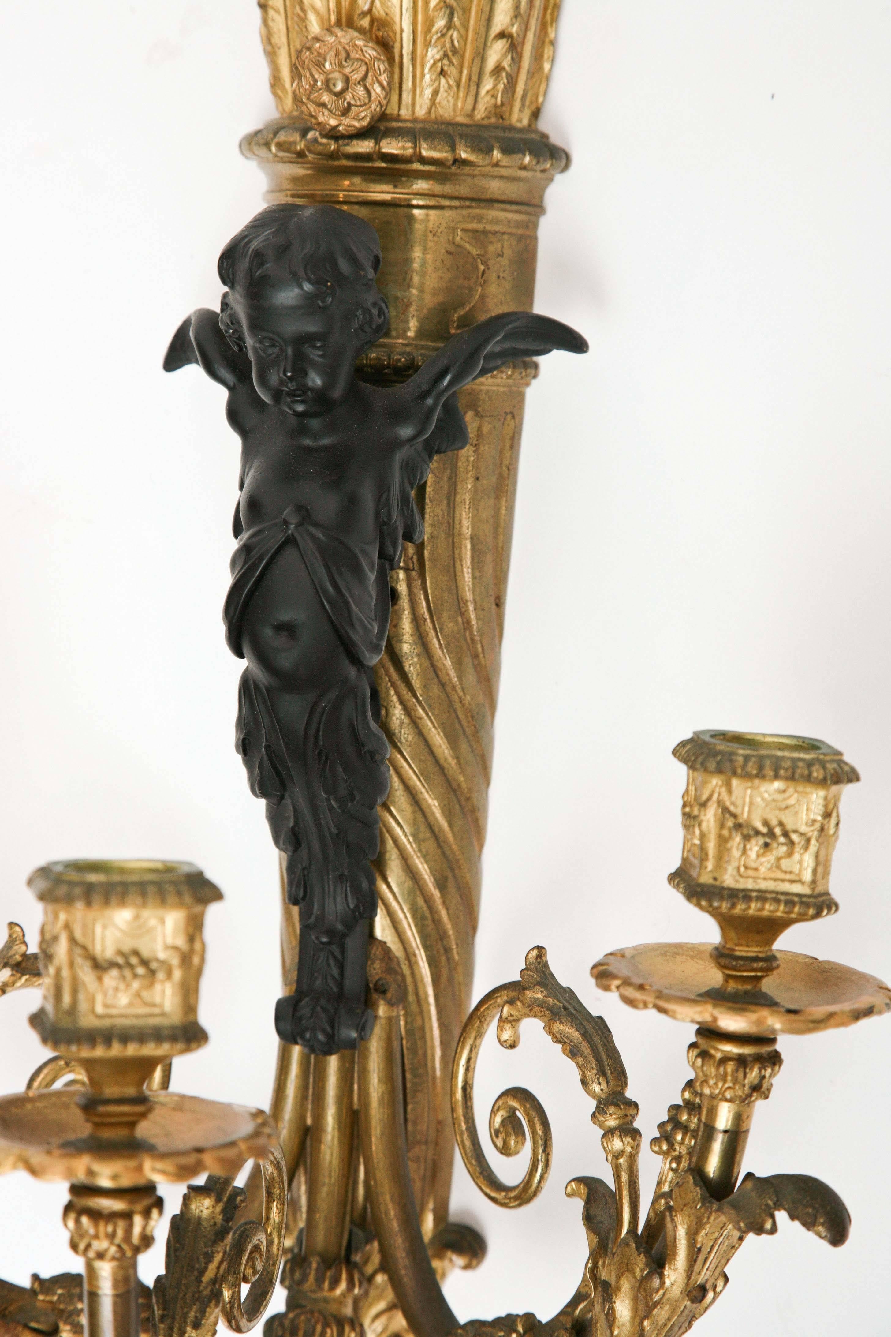 Fine Pair of 19th Century French Bronze Sconces 1