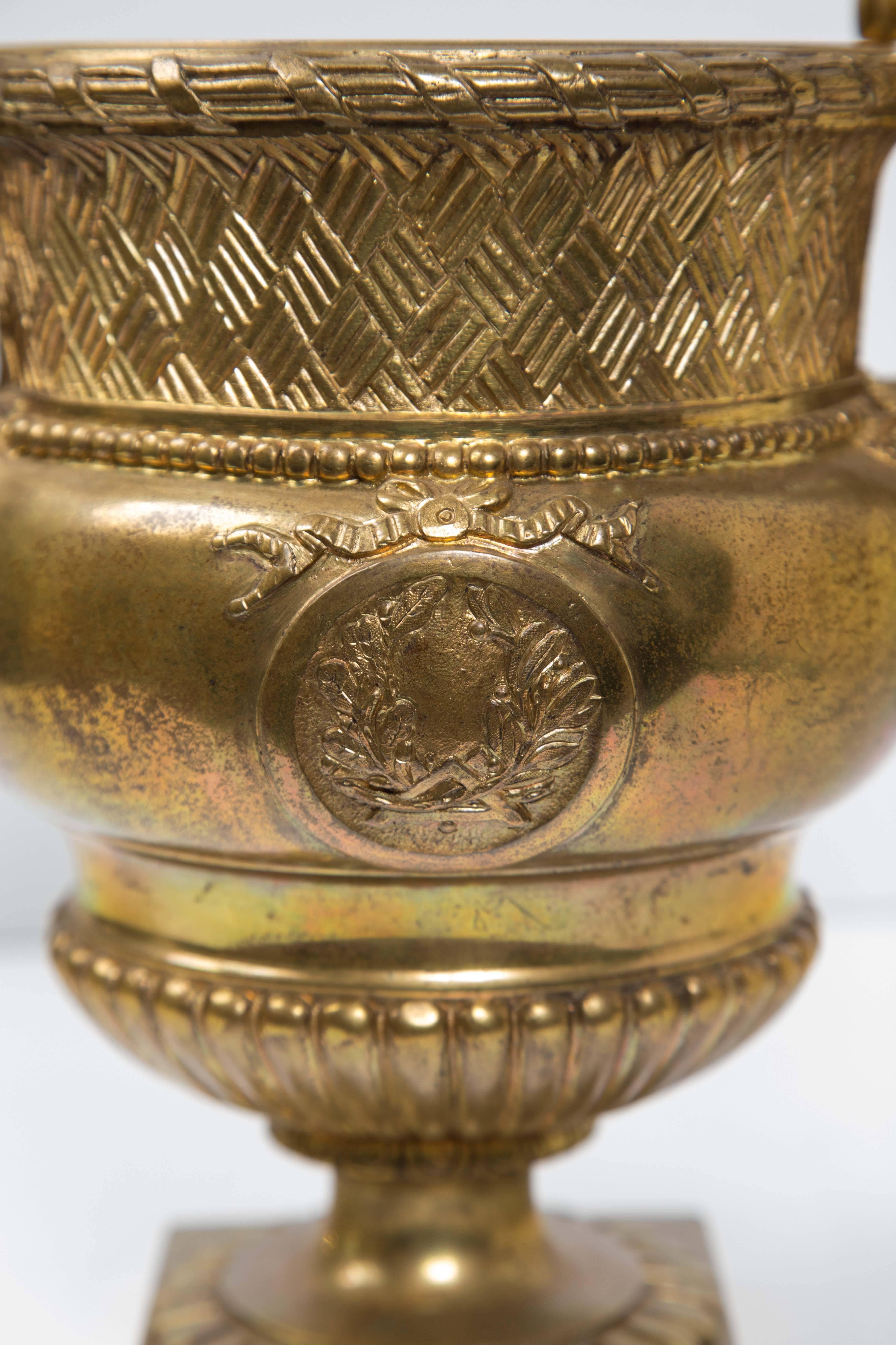 French Pair of Antique Gilt Bronze Cachepots For Sale