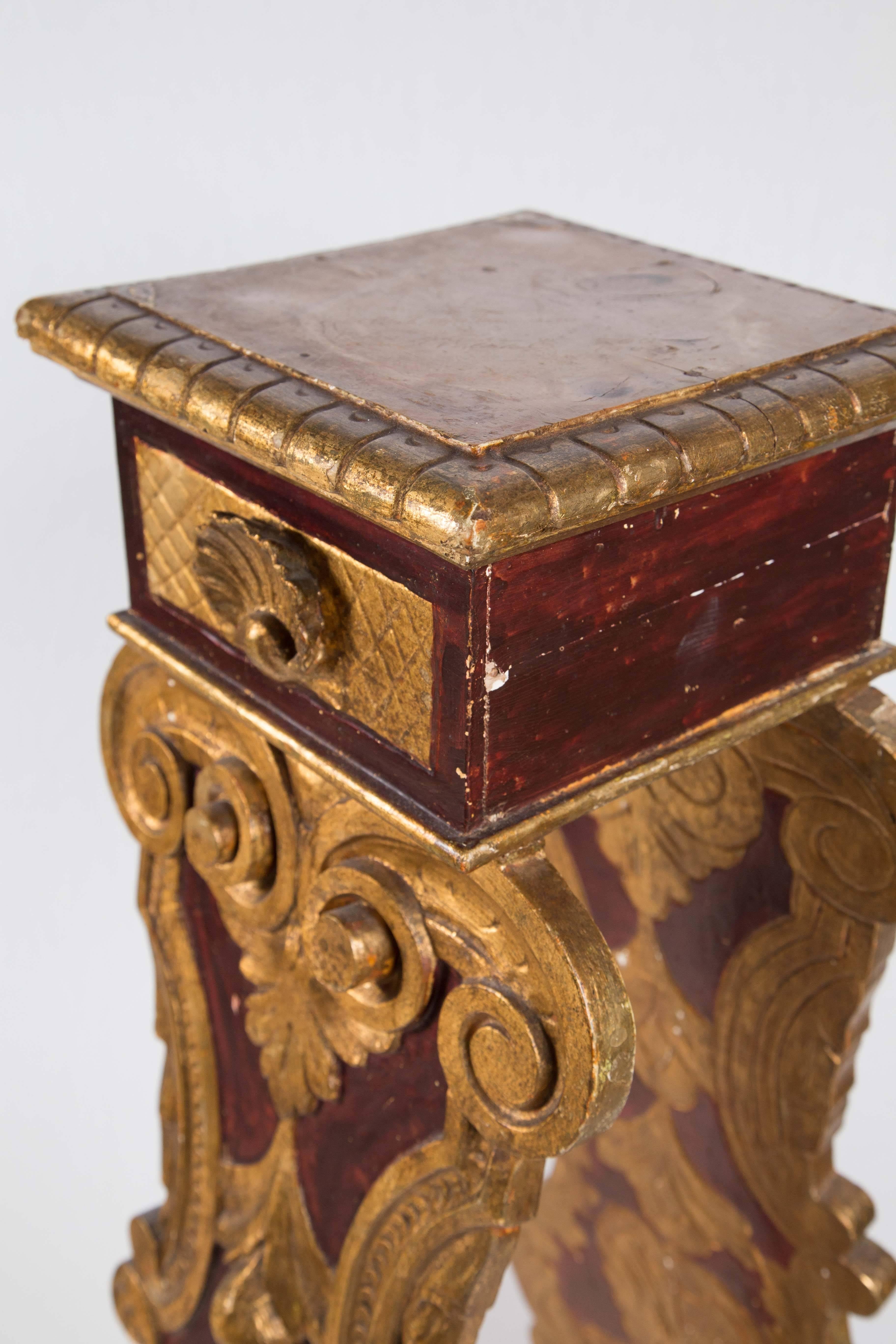 Spanish Unusual Painted and Gilded Pedestal
