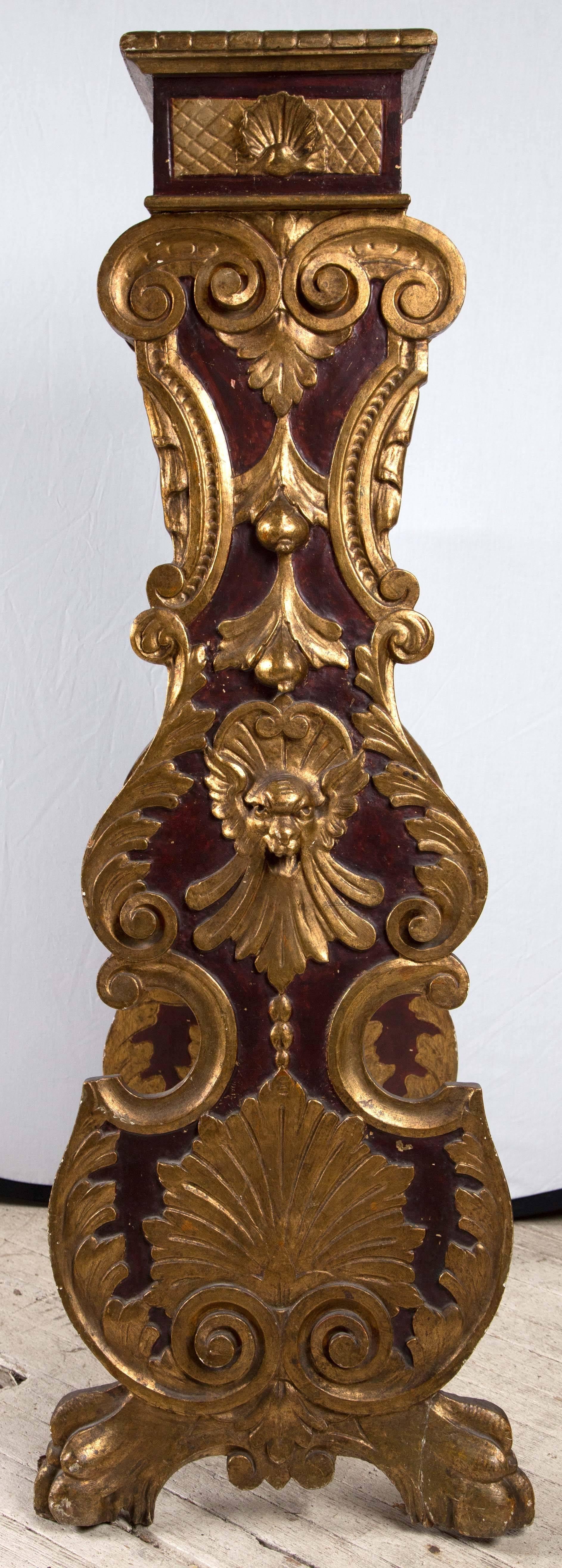 Pine Unusual Painted and Gilded Pedestal