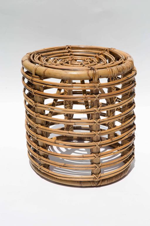Pair of Round Rattan Ottomans at 1stDibs
