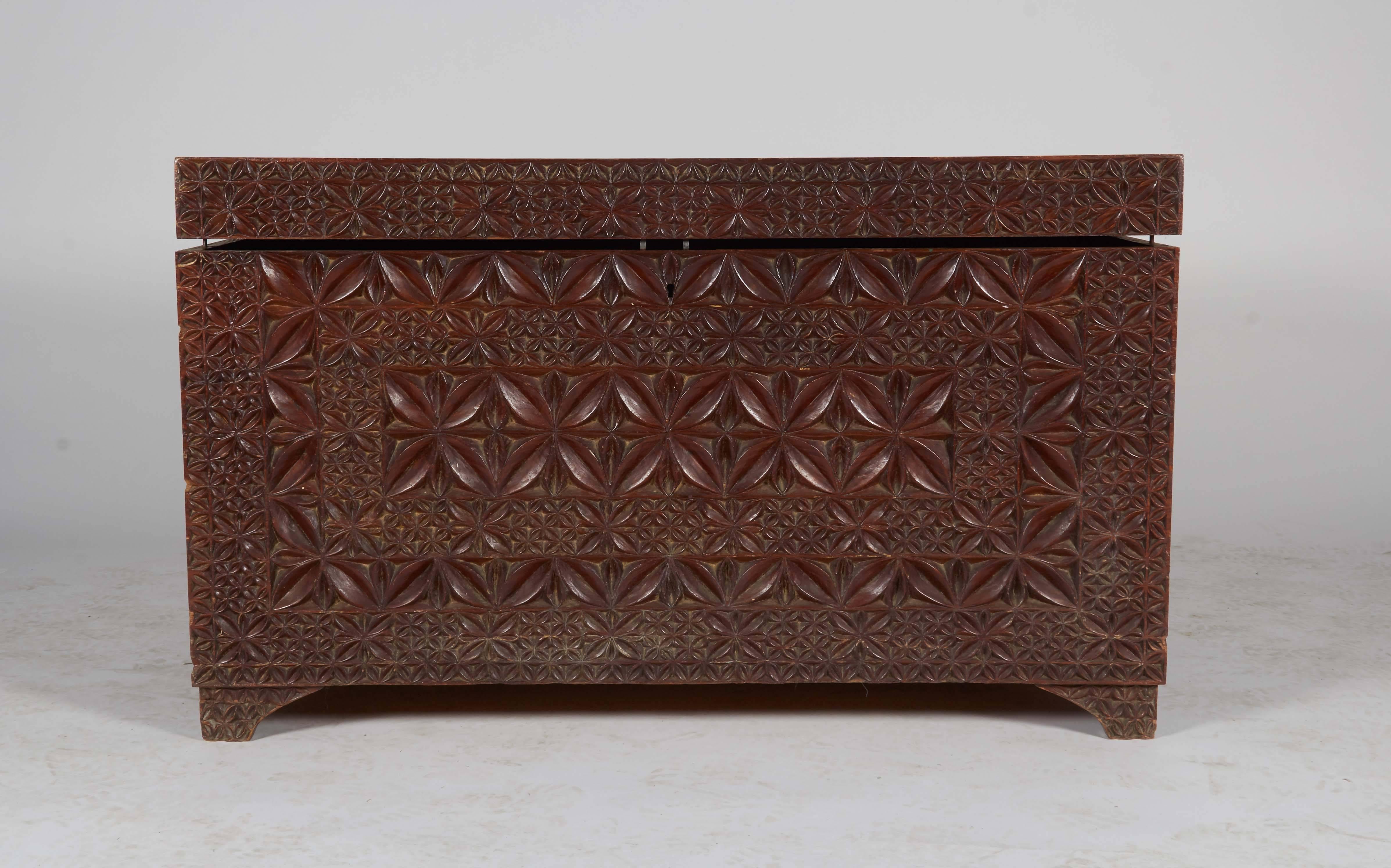 Unknown Ornate Carved Wood Trunk For Sale