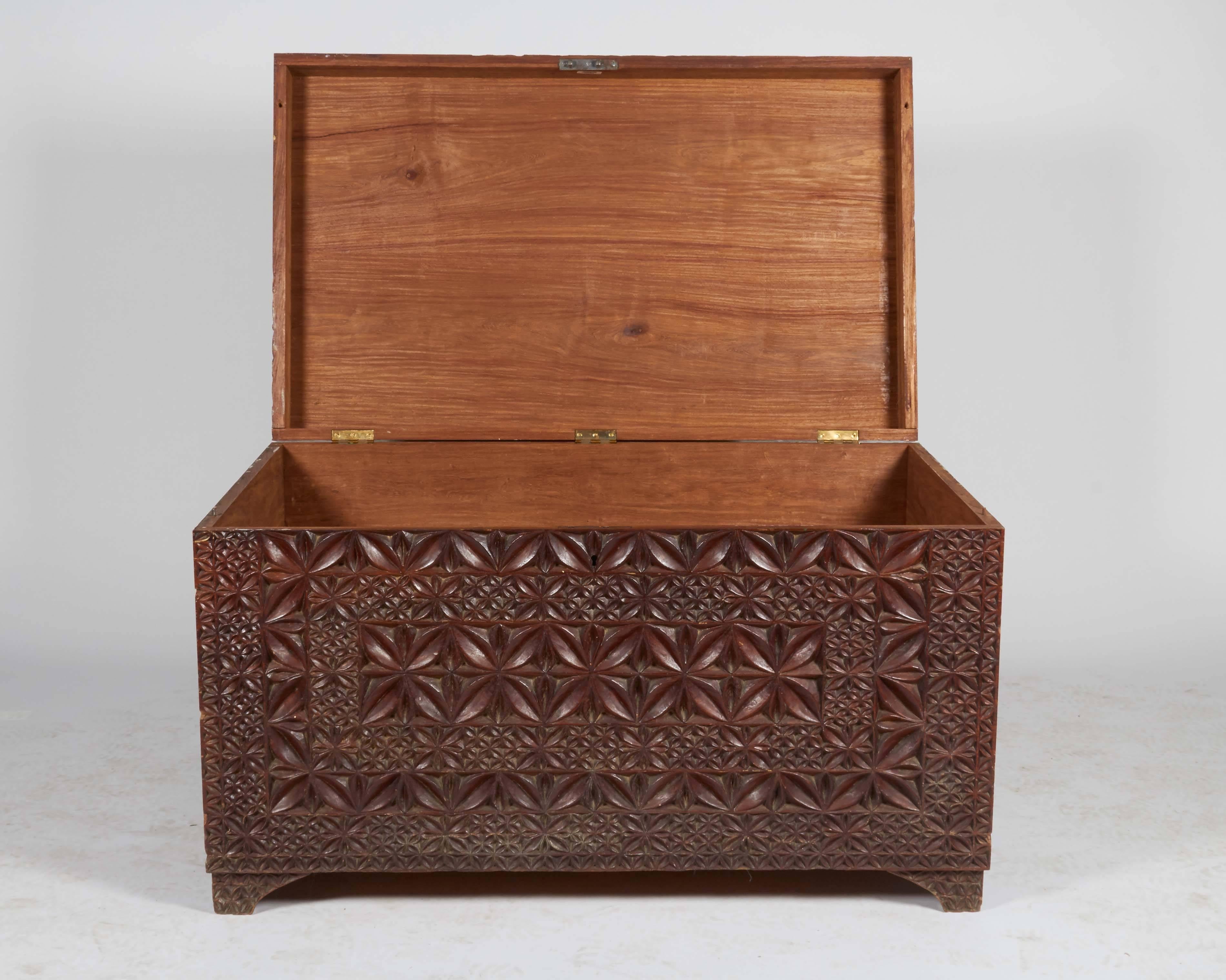 20th Century Ornate Carved Wood Trunk For Sale
