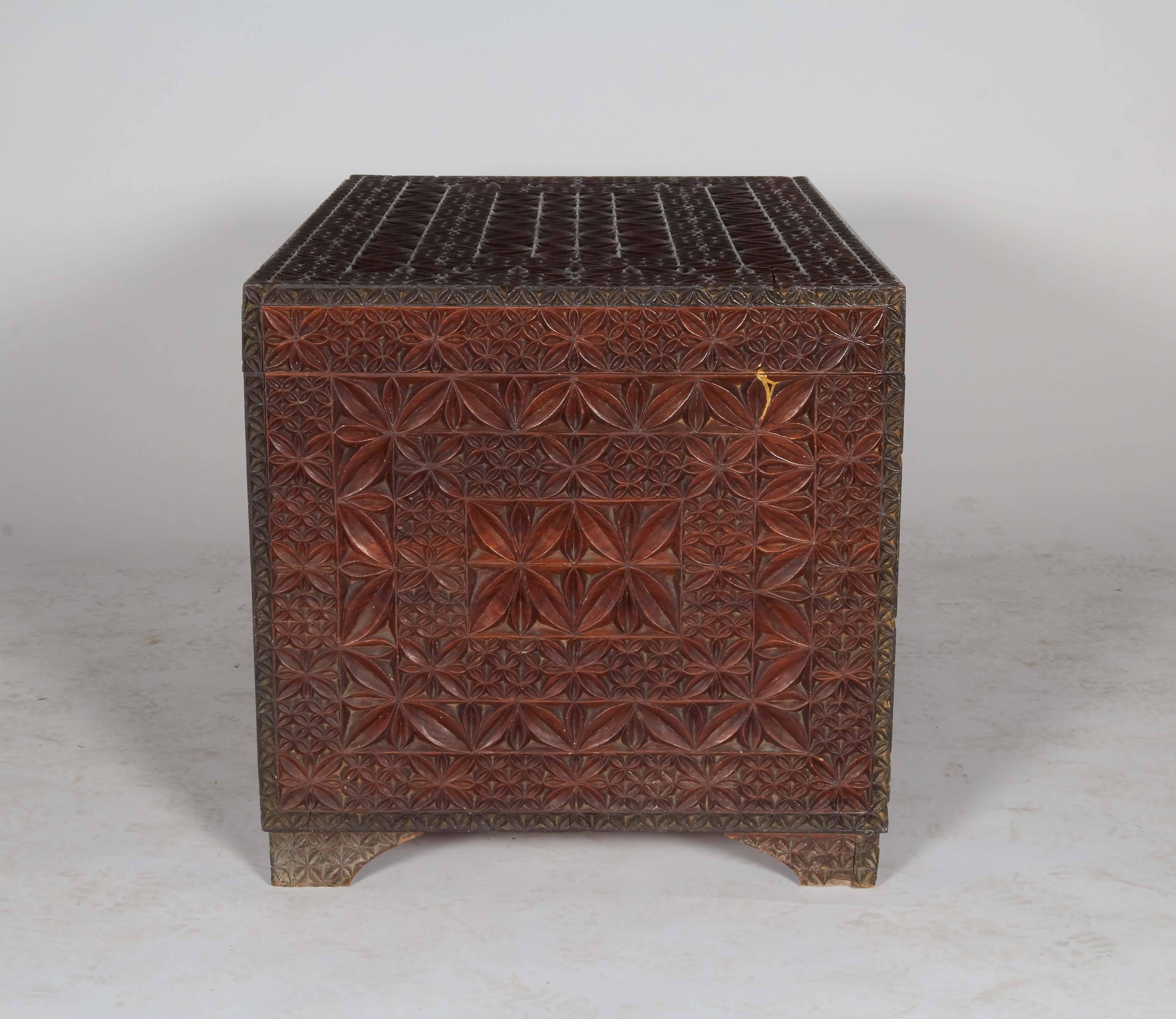 Ornate Carved Wood Trunk For Sale 2