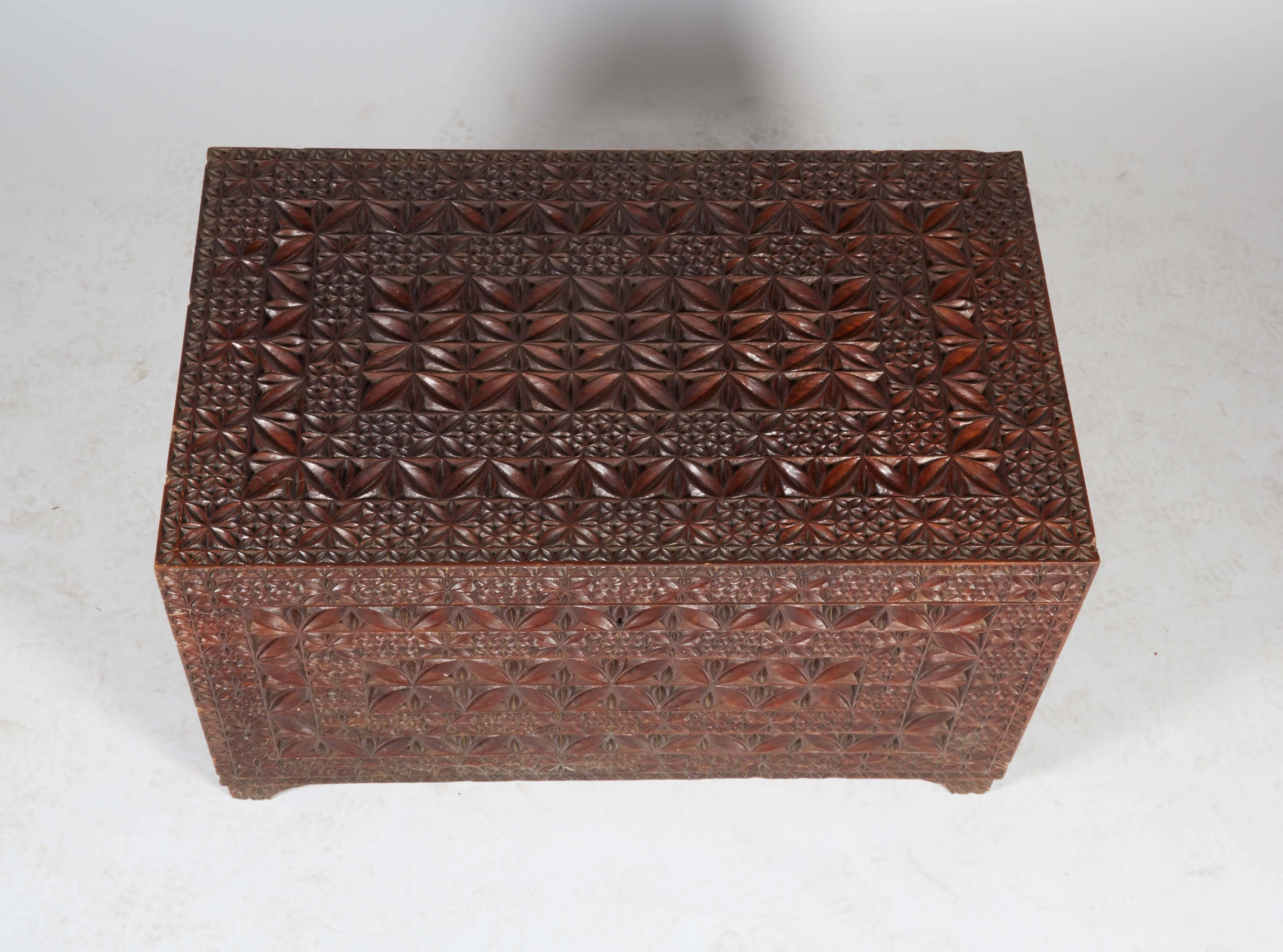Ornate Carved Wood Trunk For Sale 3