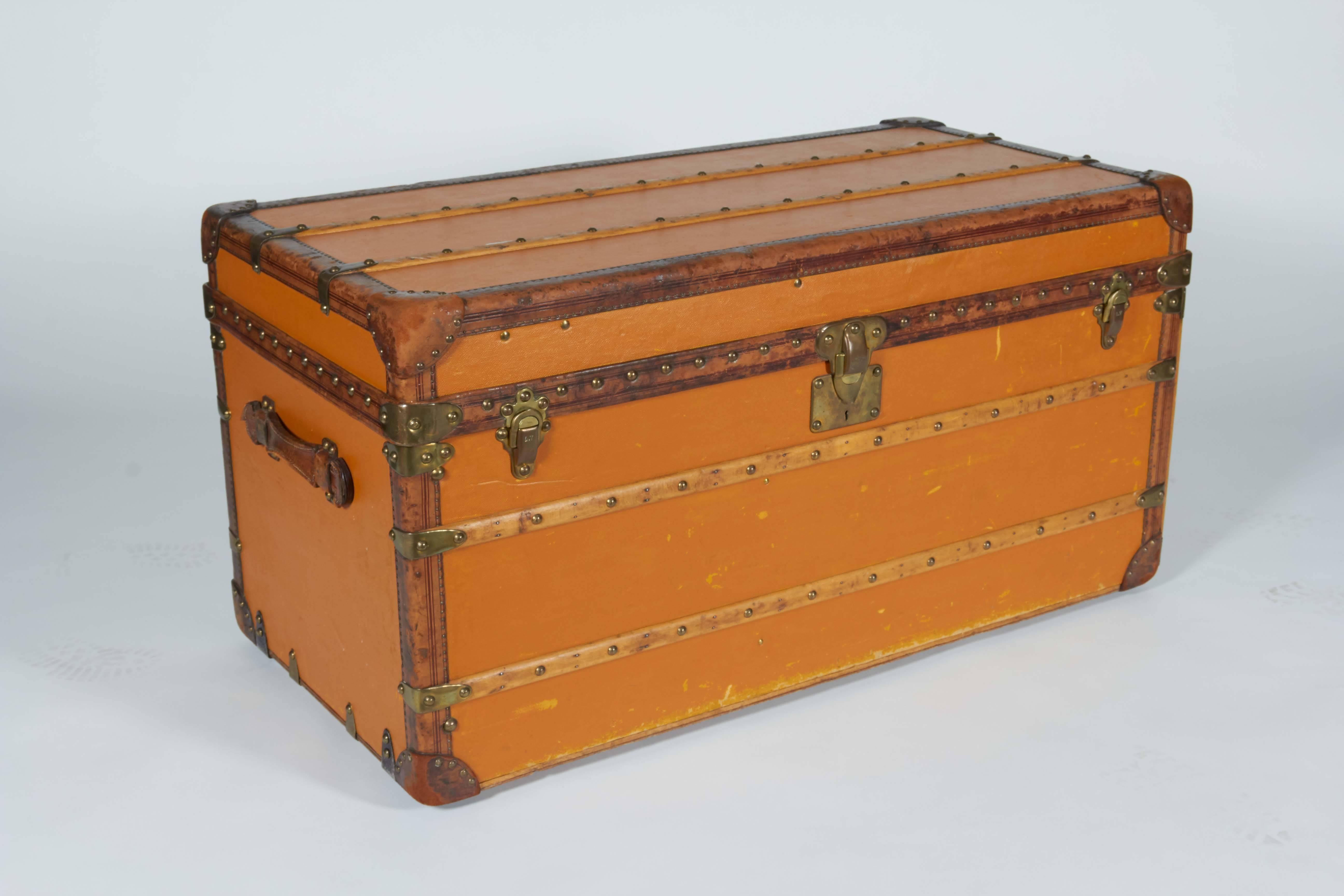 Louis Vuitton Vuittonite Orange Steamer Trunk In Good Condition For Sale In New York, NY