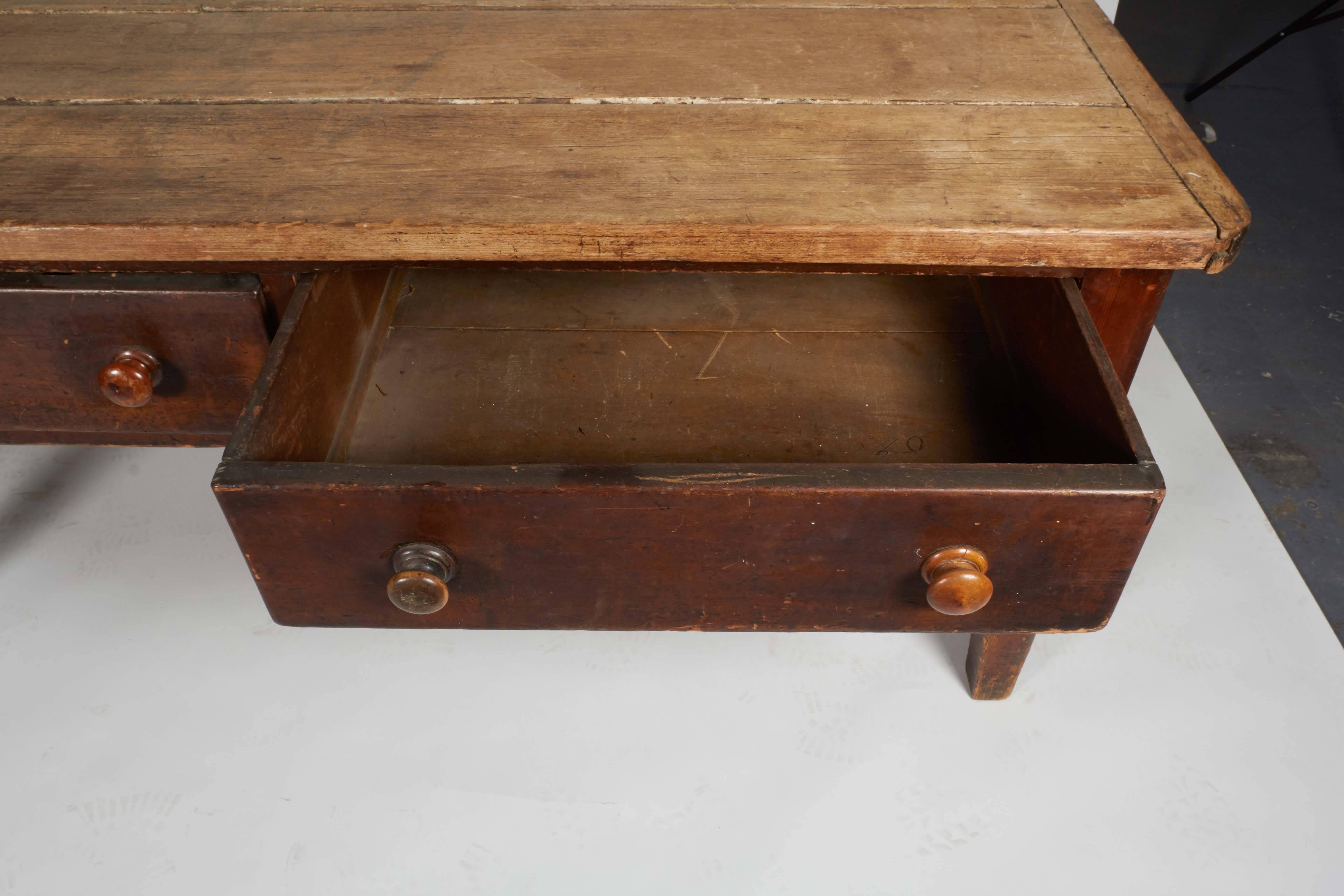 Early 20th Century Wood Farm Table In Distressed Condition For Sale In New York, NY