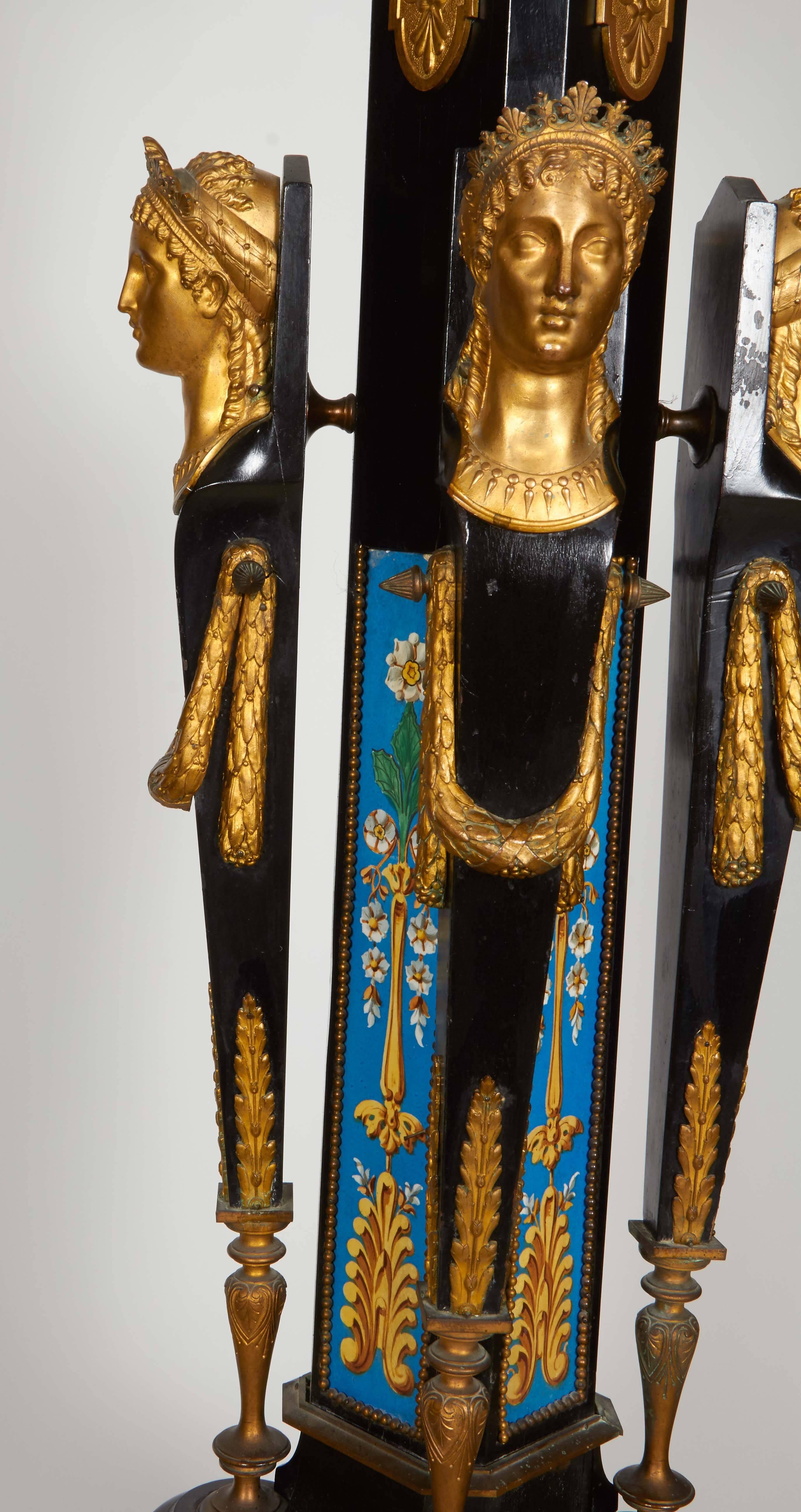 Highly Important Pair of Neo Grec Ormolu and Porcelain Mounted Ebony Torchieres 1