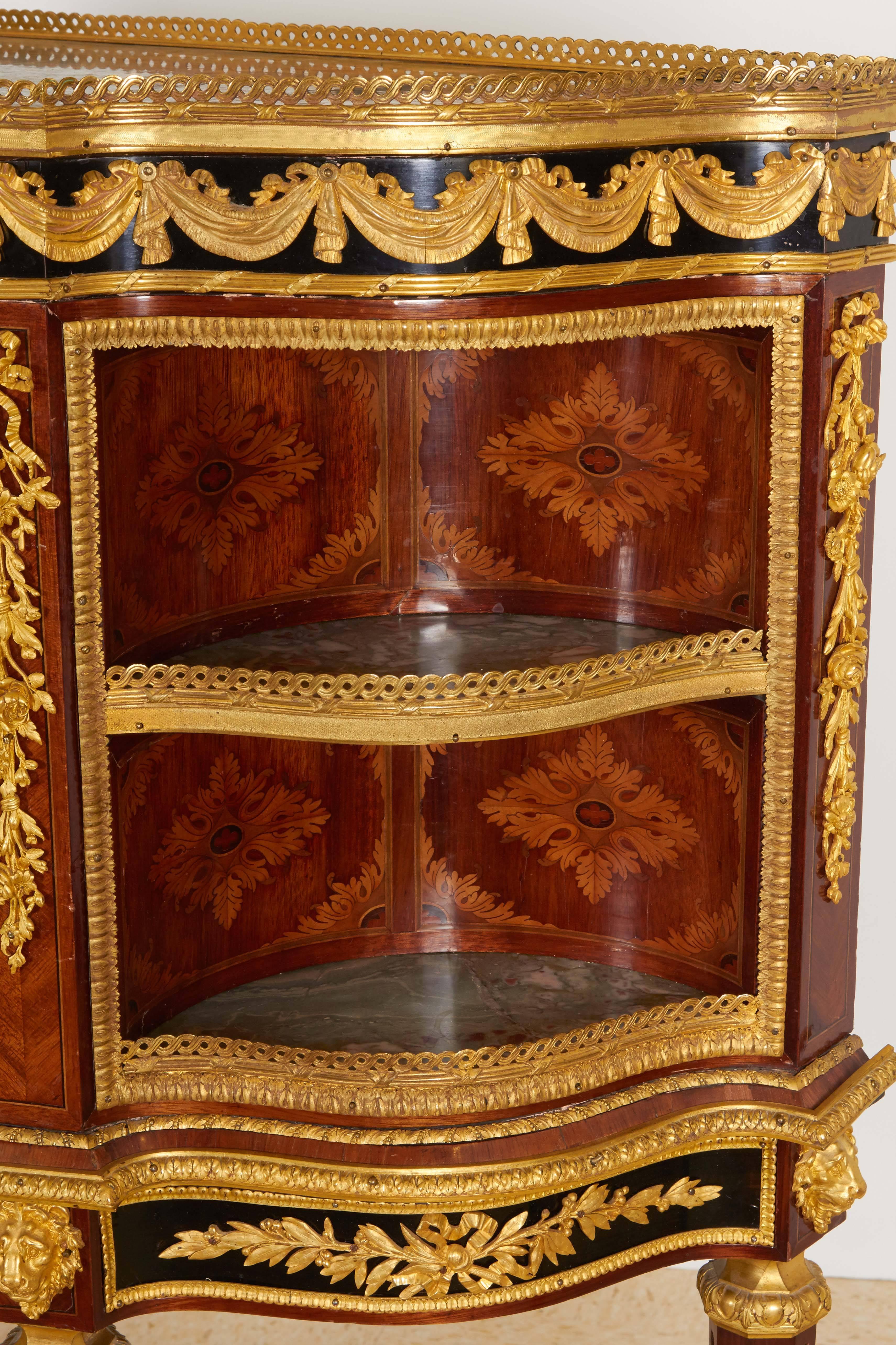 Lacquer Exceptional French Ormolu-Mounted Mahogany Marquetry Secretaire a Abattant Desk