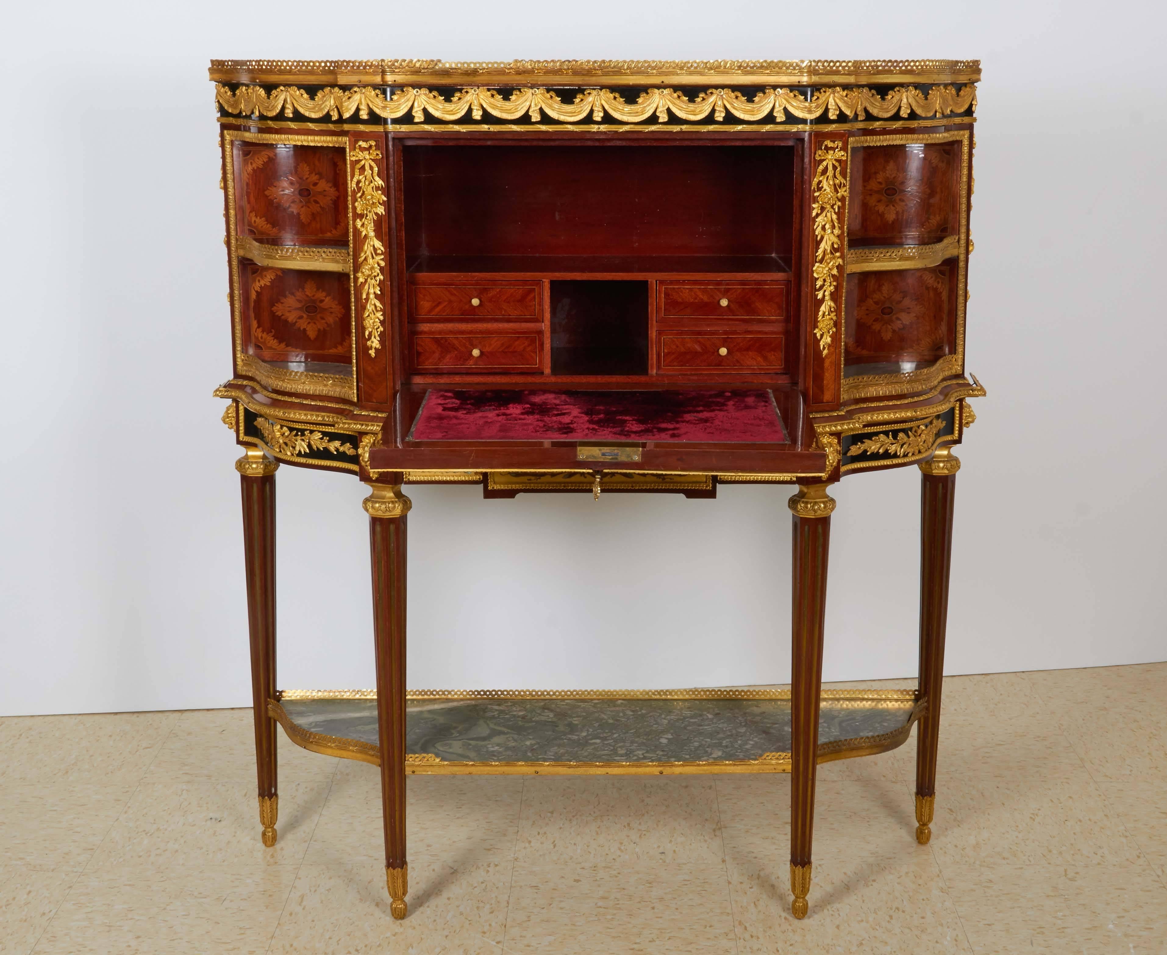 Exceptional French Ormolu-Mounted Mahogany Marquetry Secretaire a Abattant Desk 3