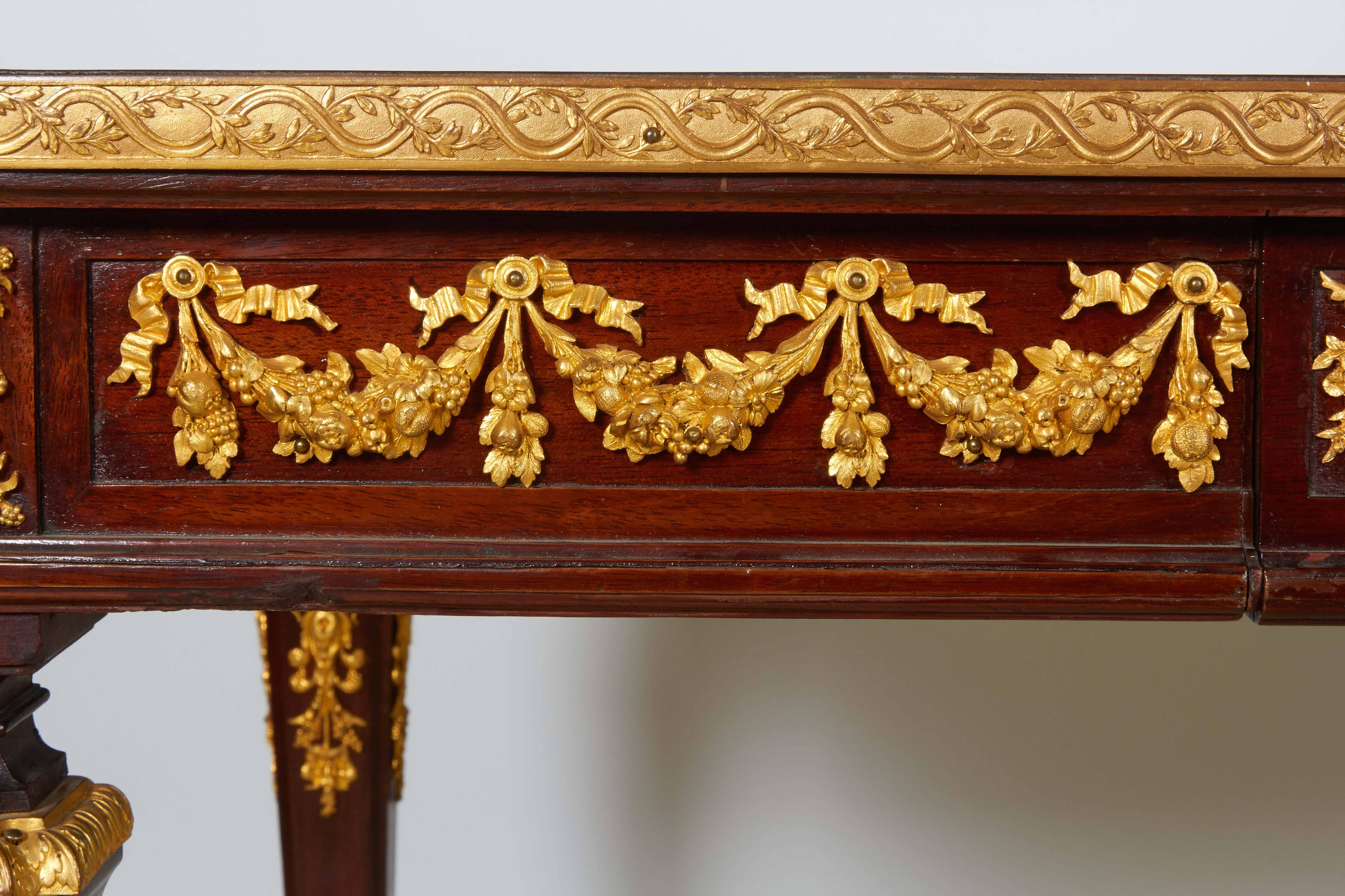 Bronze French Ormolu and Jasperware Wedgewood-Mounted Mahogany Center Table Desk