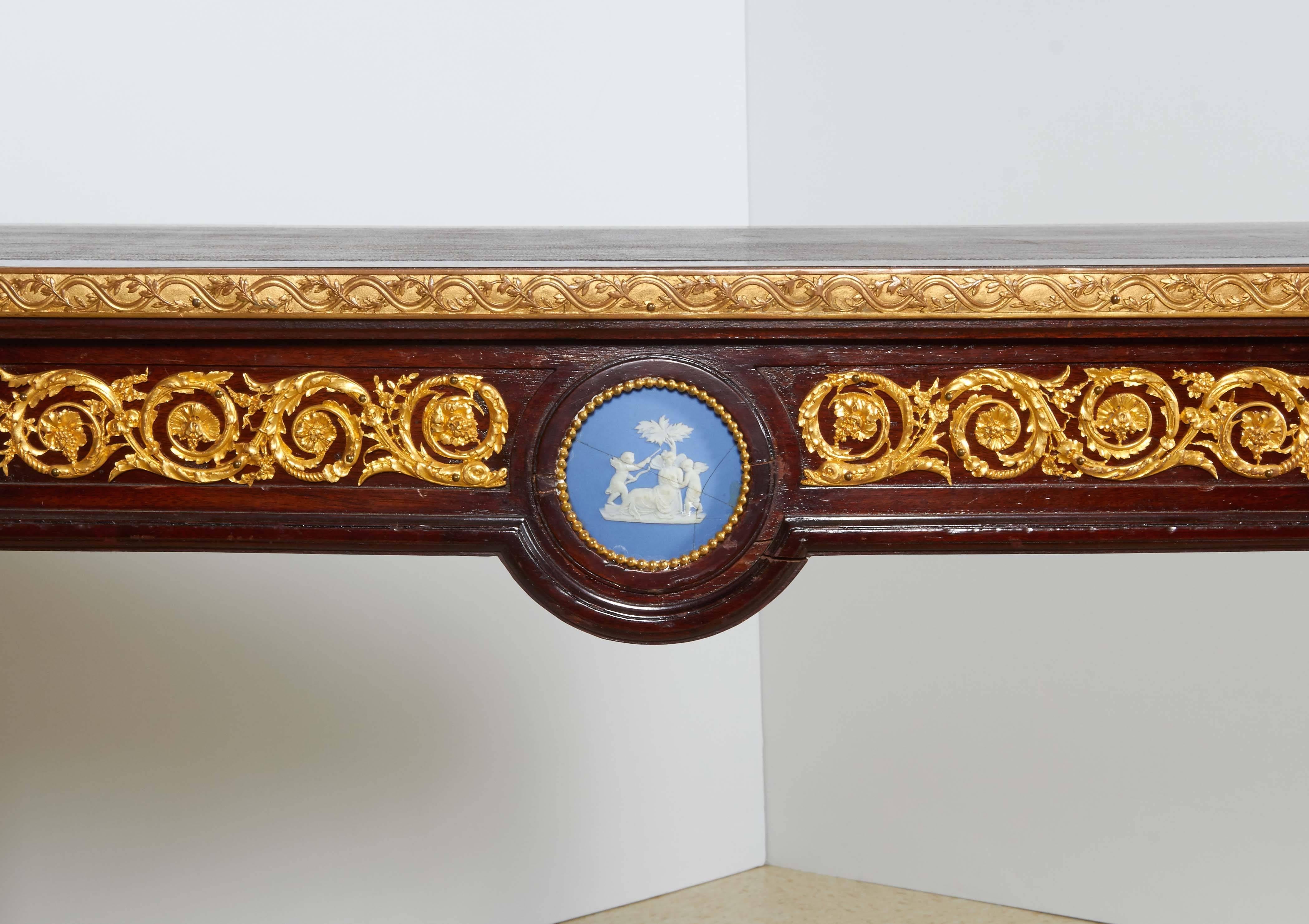 French Ormolu and Jasperware Wedgewood-Mounted Mahogany Center Table Desk 3