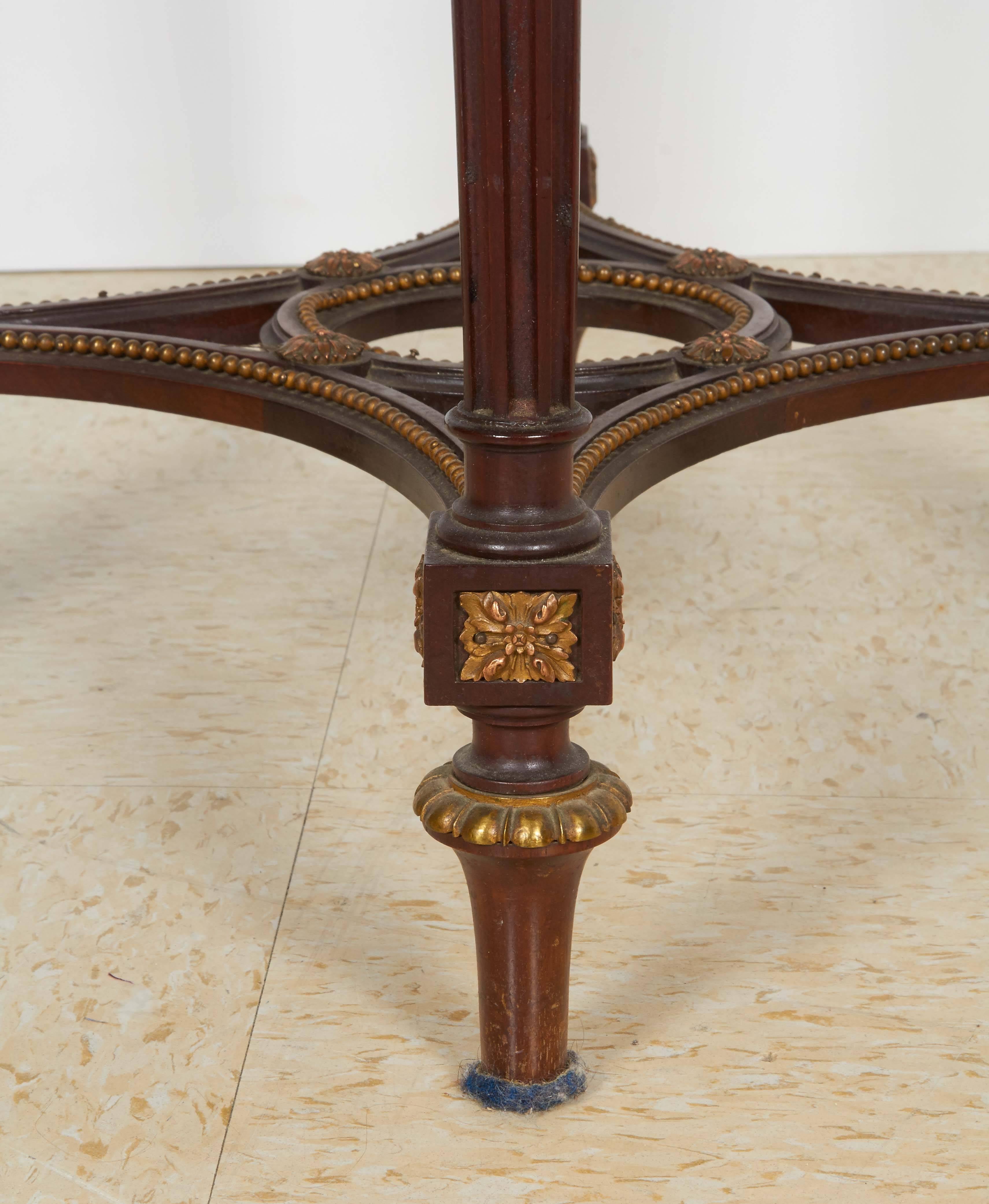 French Bronze-Mounted Mahogany Marble-Top Gueridon Table Attributed to Linke 1