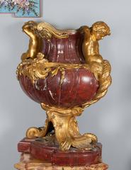 Large Pair of French Ormolu-Mounted Rouge Marble Vases F. Barbedienne Attributed