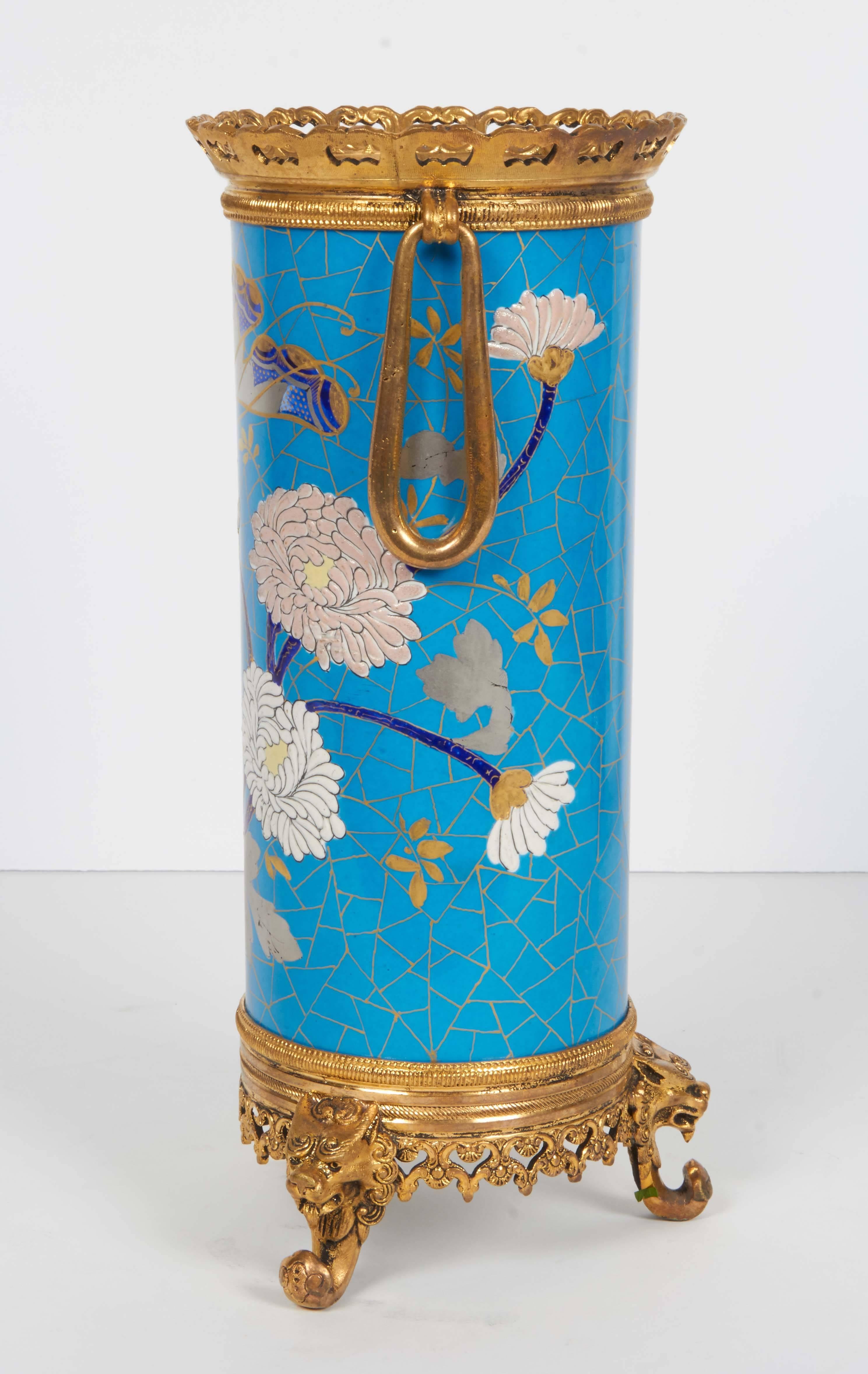 Pair of French Japonisme Ormolu-Mounted Blue Porcelain Vases Creil et Montereau 2