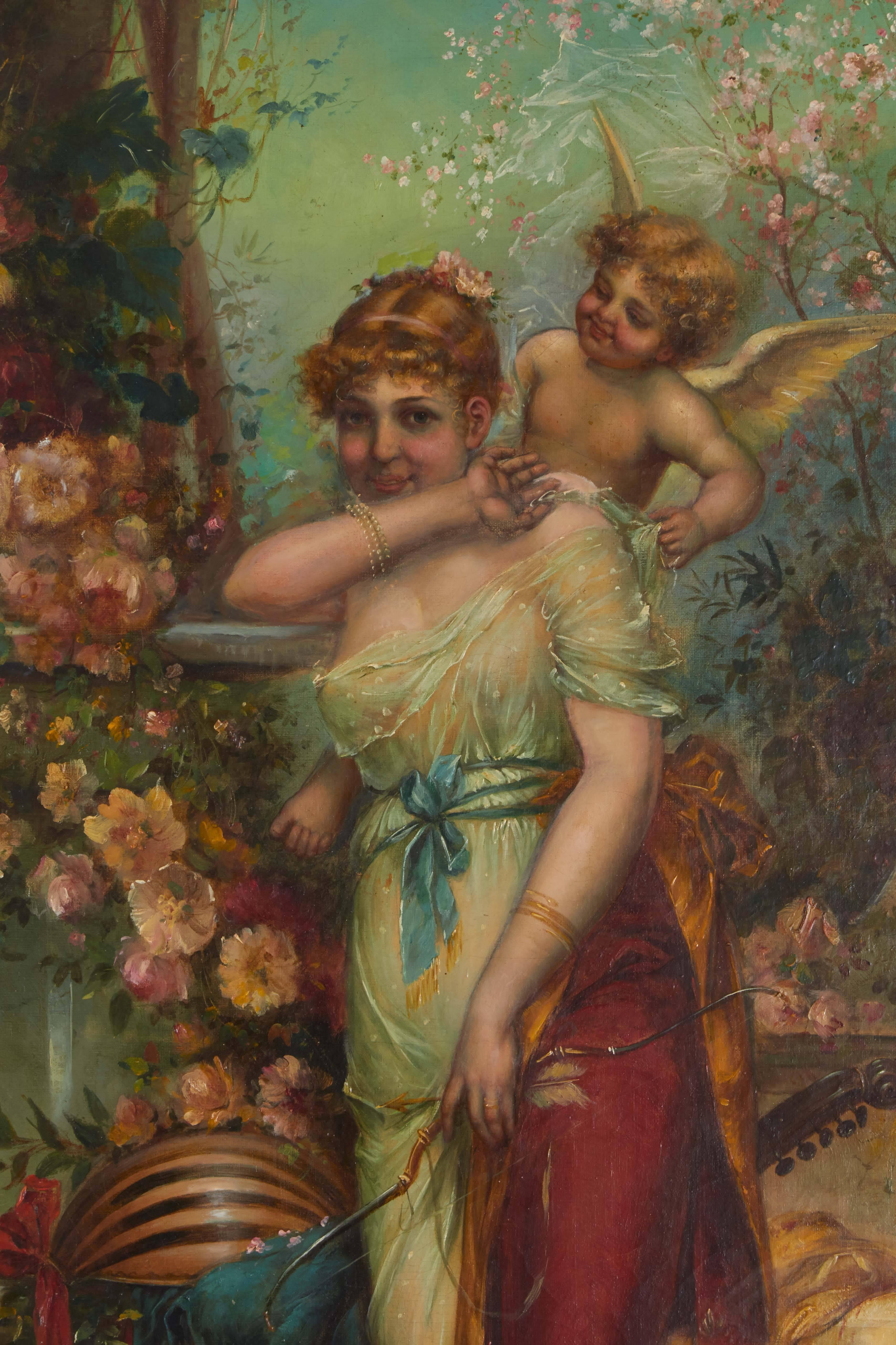 Austrian Hans Zatzka Attributed Pair of Oil on Canvas Paintings Venus and Psyche, Austria