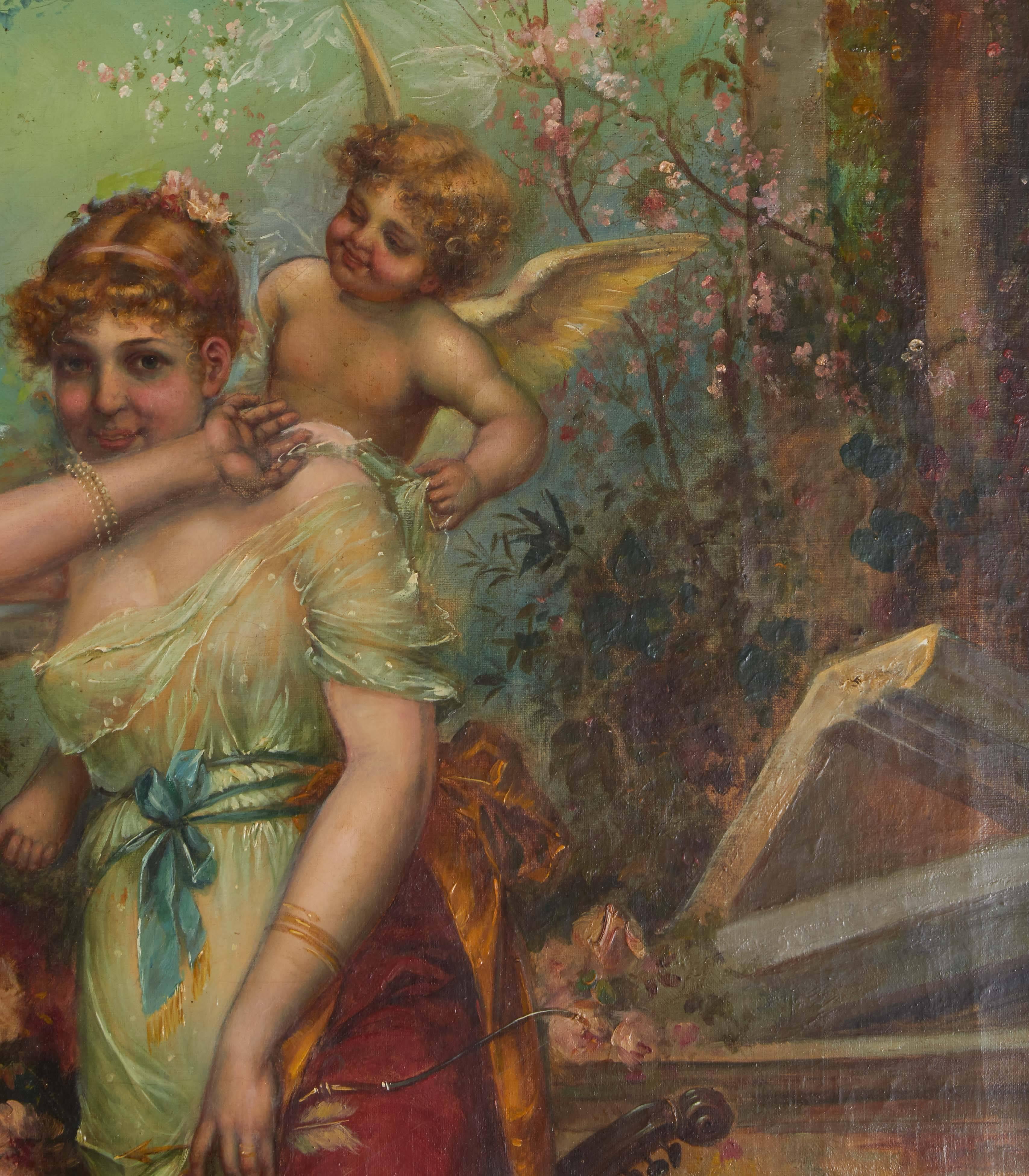 19th Century Hans Zatzka Attributed Pair of Oil on Canvas Paintings Venus and Psyche, Austria