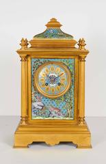 French Ormolu Bronze Cloisonne Champleve Enamel Five-Piece Clock Garniture Set
