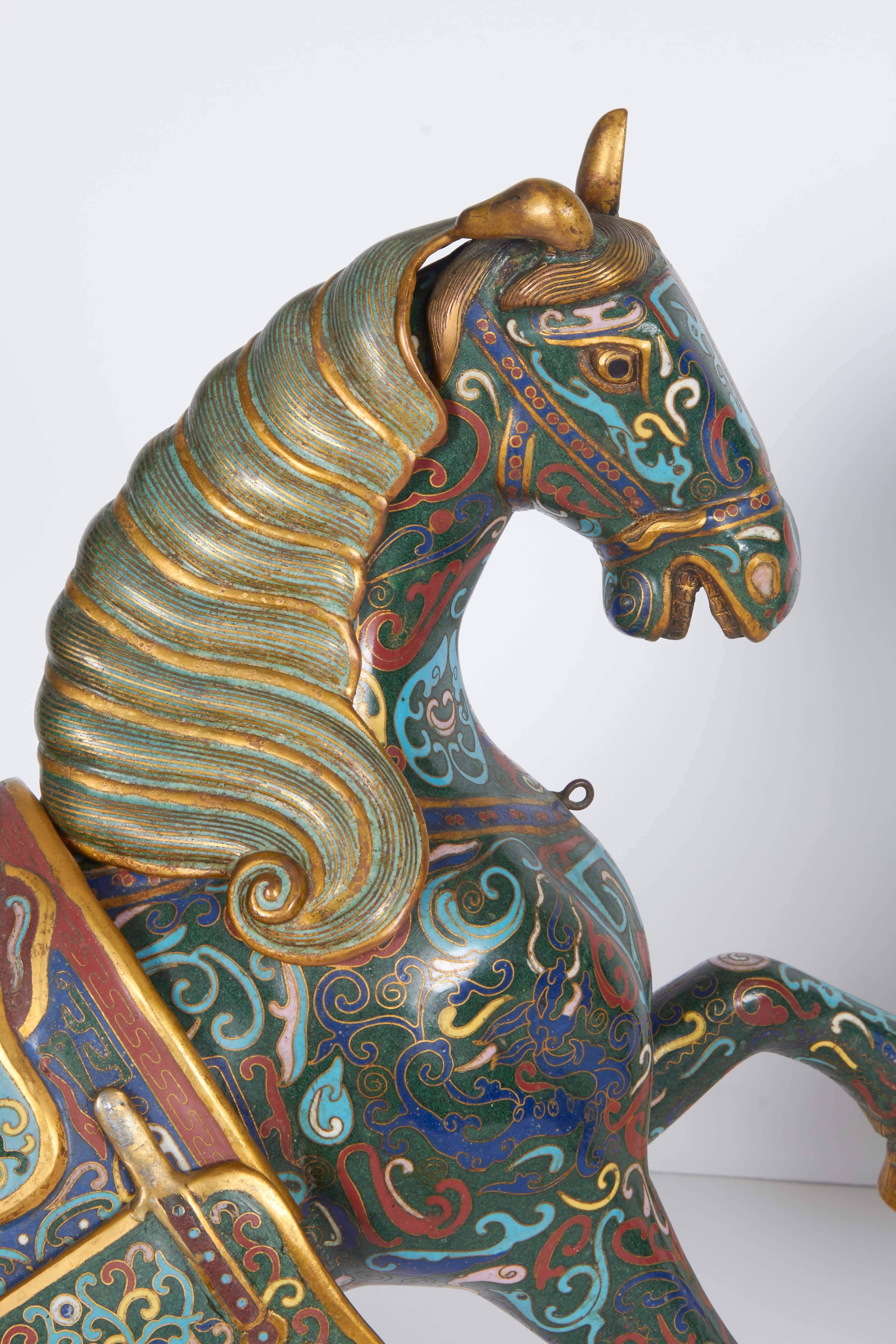 Pair of Chinese Cloisonné enamel green horses or zebras.

Archaistic style.

Very good quality.

Early 20th century.

