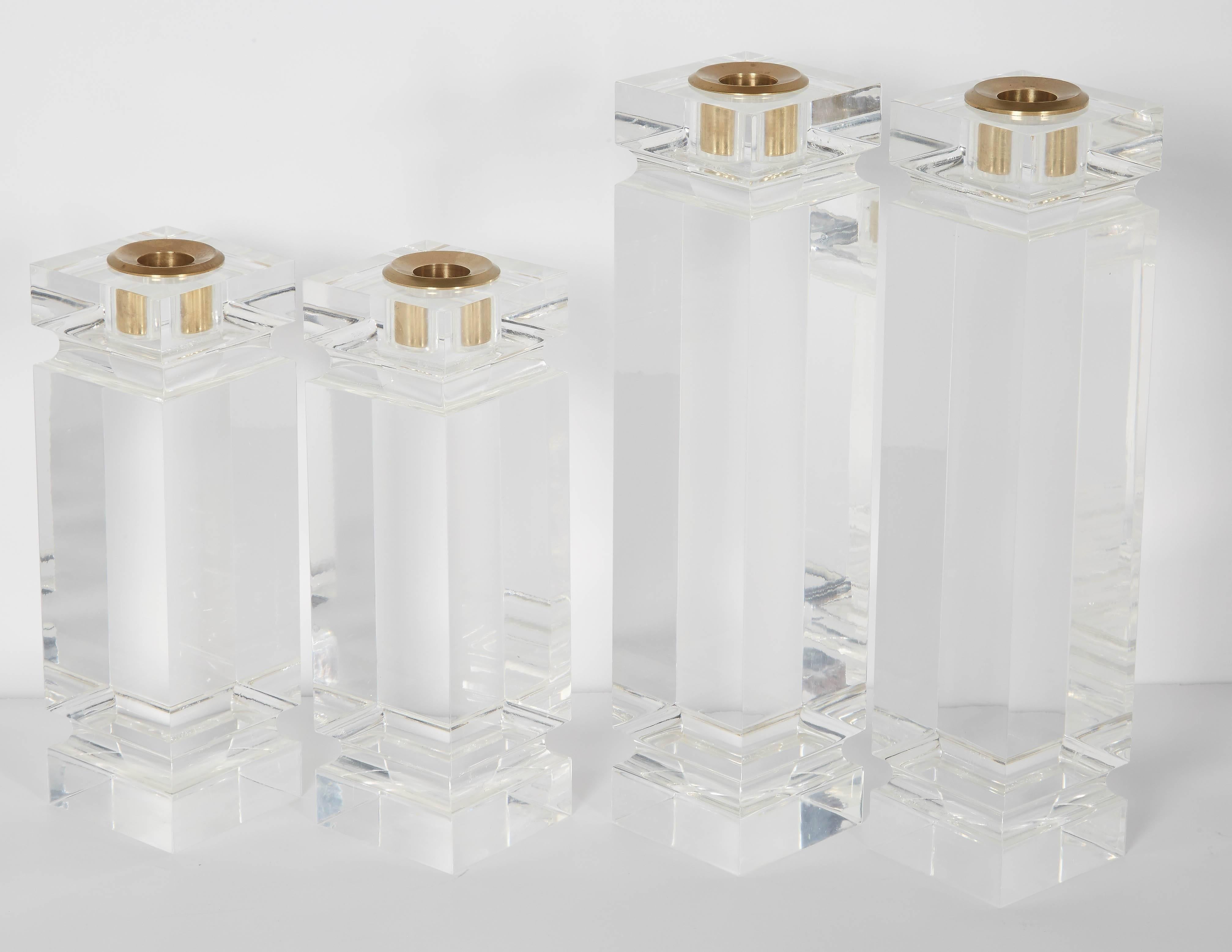 Post-Modern Set of Four Modernist Lucite Candleholders in the Manner of Charles Hollis Jones