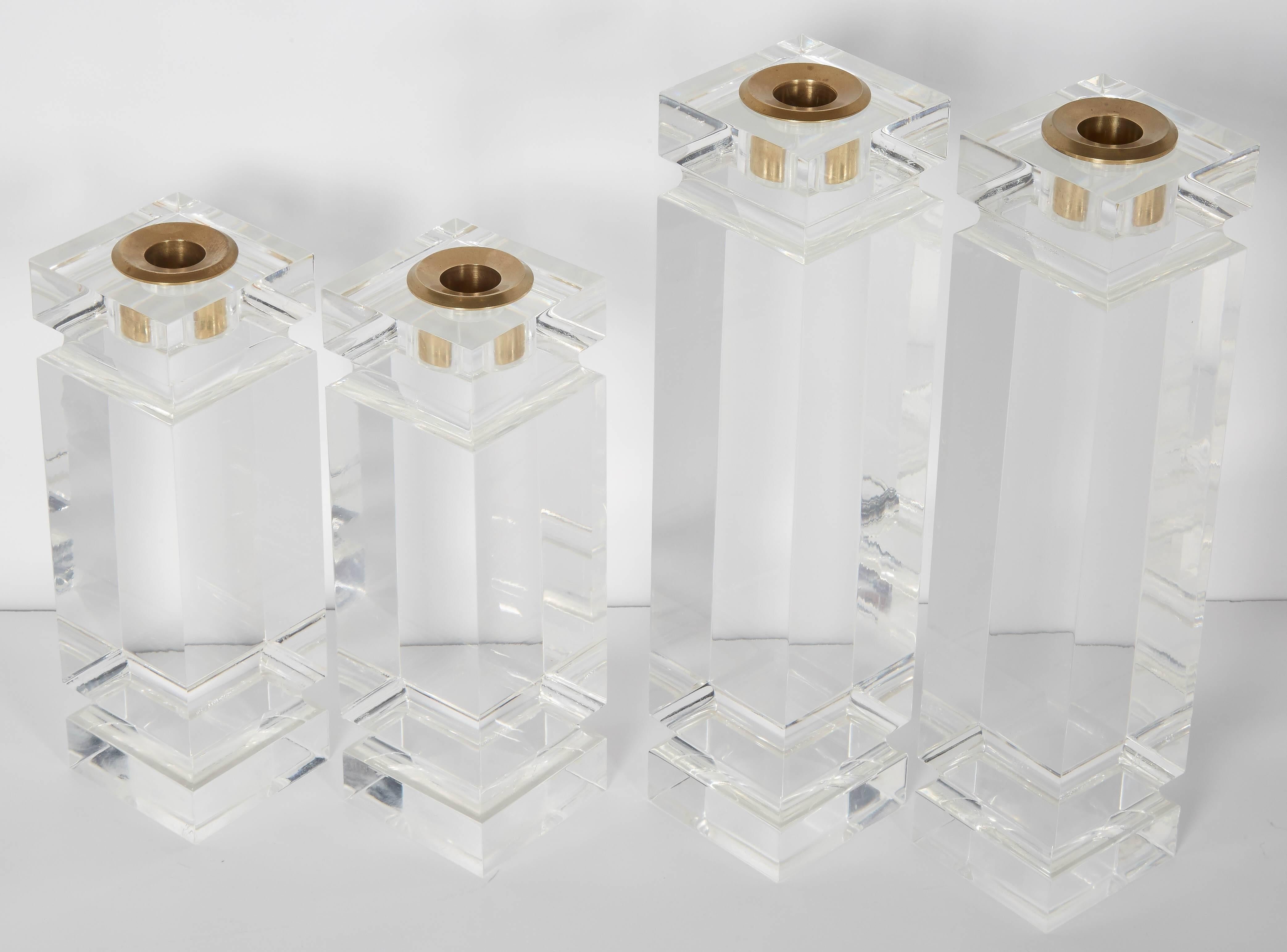 American Set of Four Modernist Lucite Candleholders in the Manner of Charles Hollis Jones