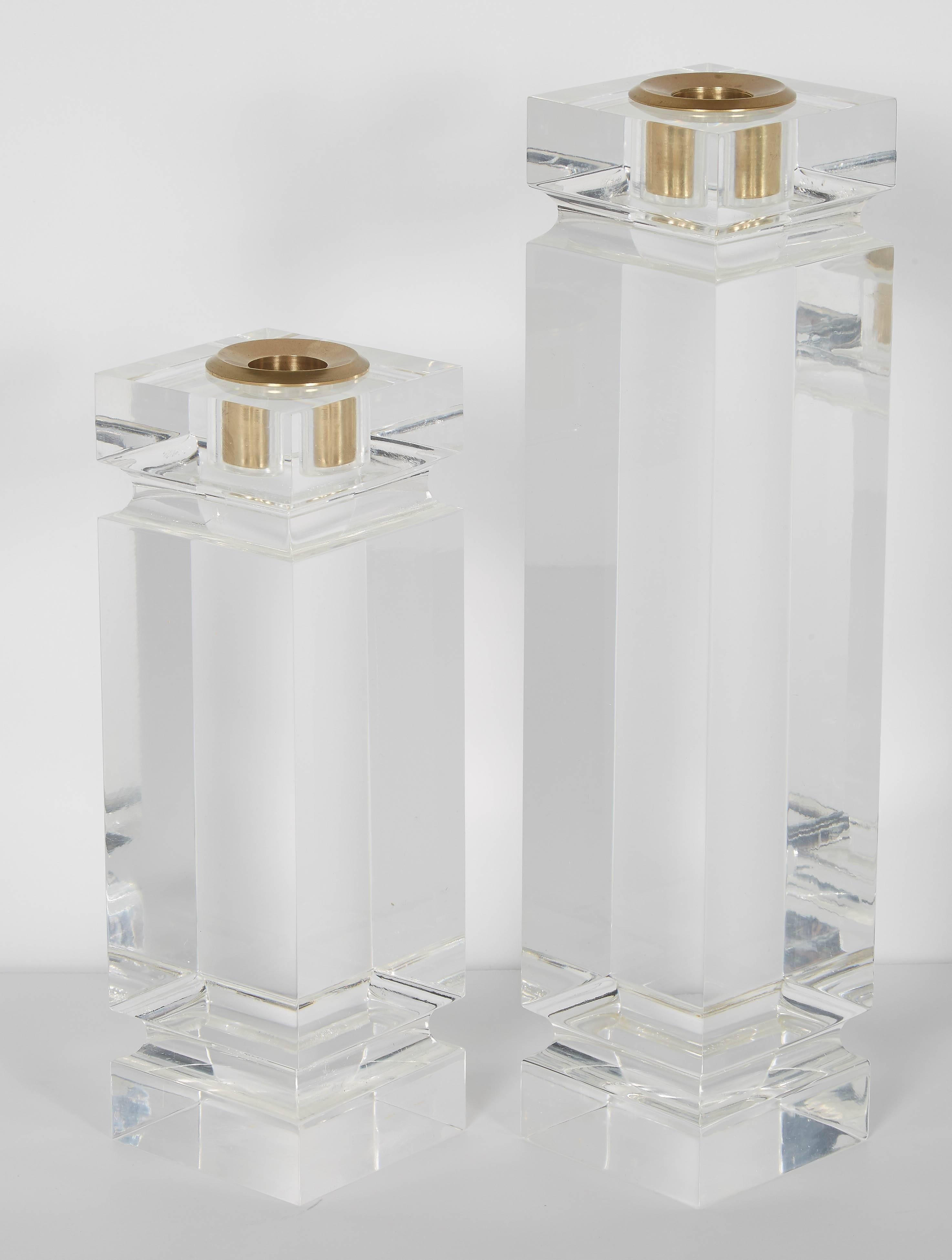 Beveled Set of Four Modernist Lucite Candleholders in the Manner of Charles Hollis Jones