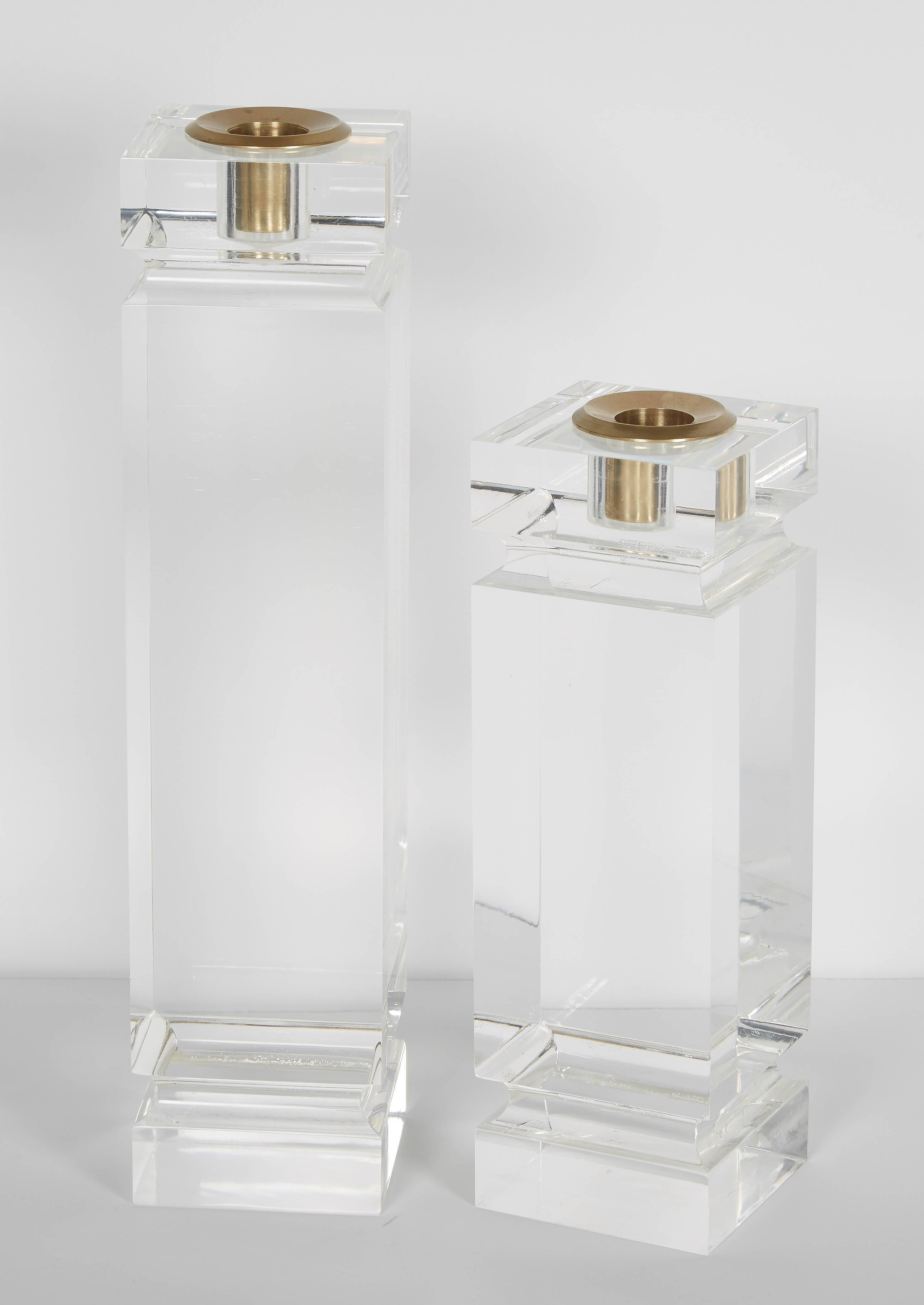 Set of Four Modernist Lucite Candleholders in the Manner of Charles Hollis Jones In Excellent Condition In Fort Lauderdale, FL