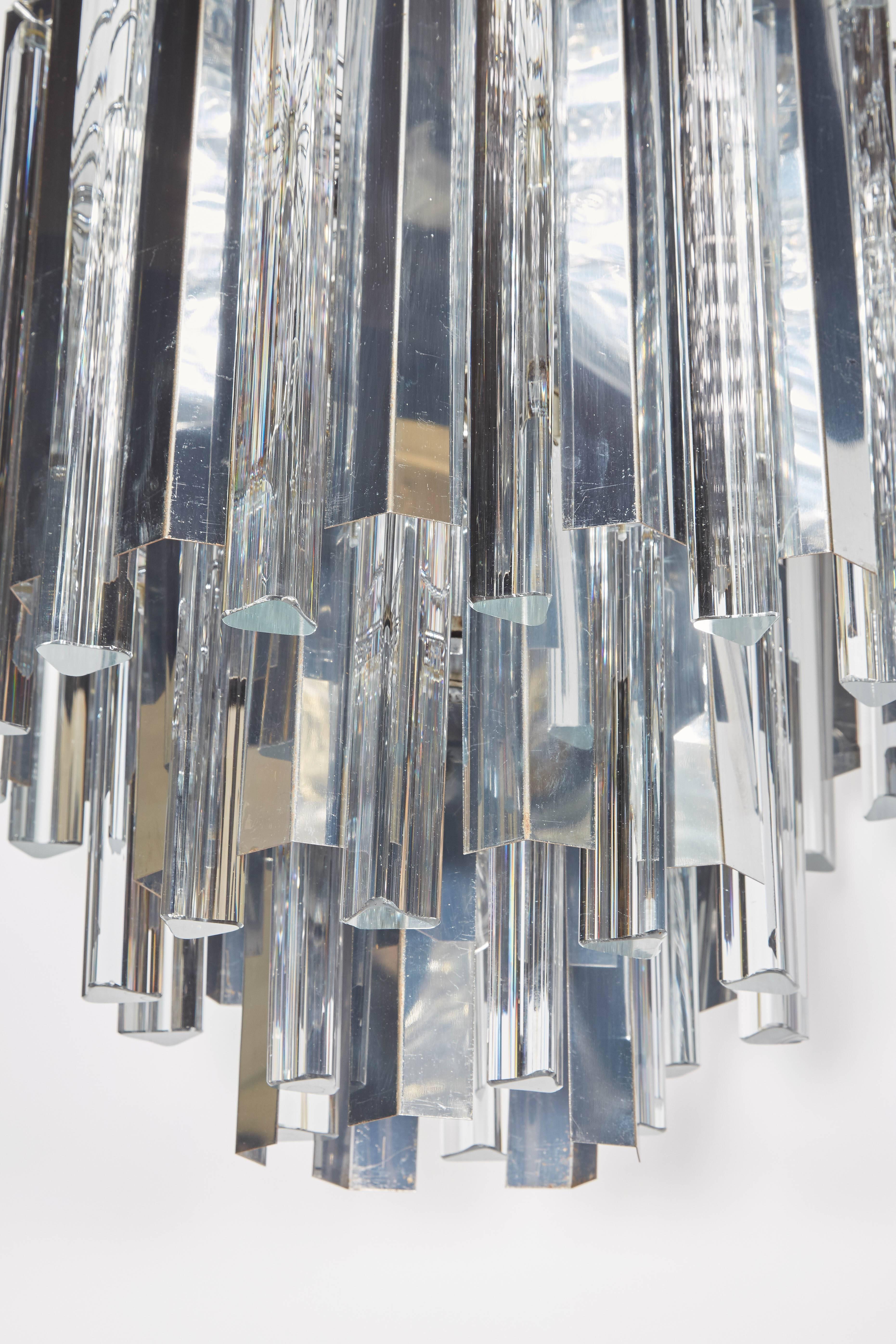 Italian Stunning Mid-Century Murano Glass and Chrome Pendant Chandelier by Camer