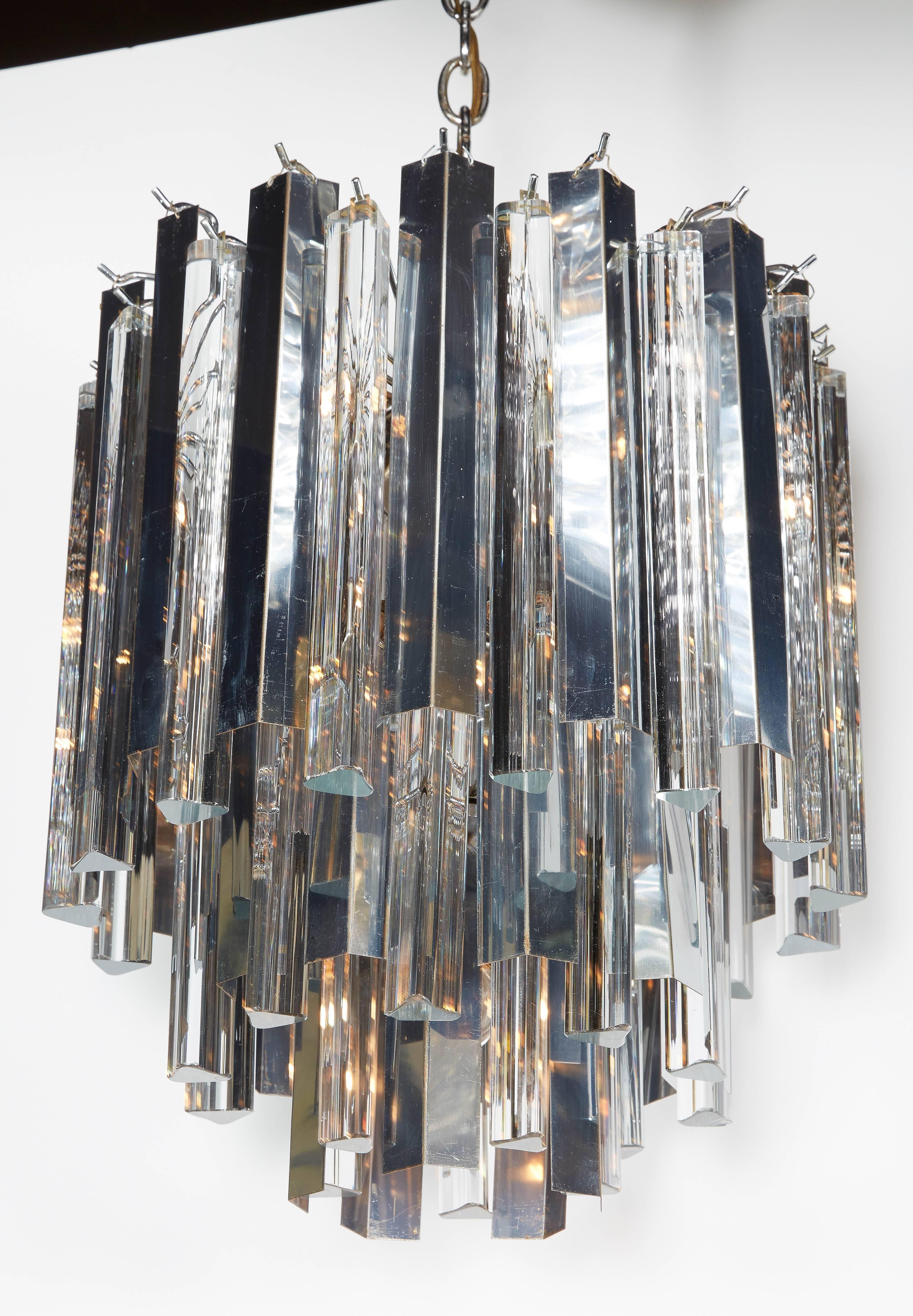 Hand-Crafted Stunning Mid-Century Murano Glass and Chrome Pendant Chandelier by Camer