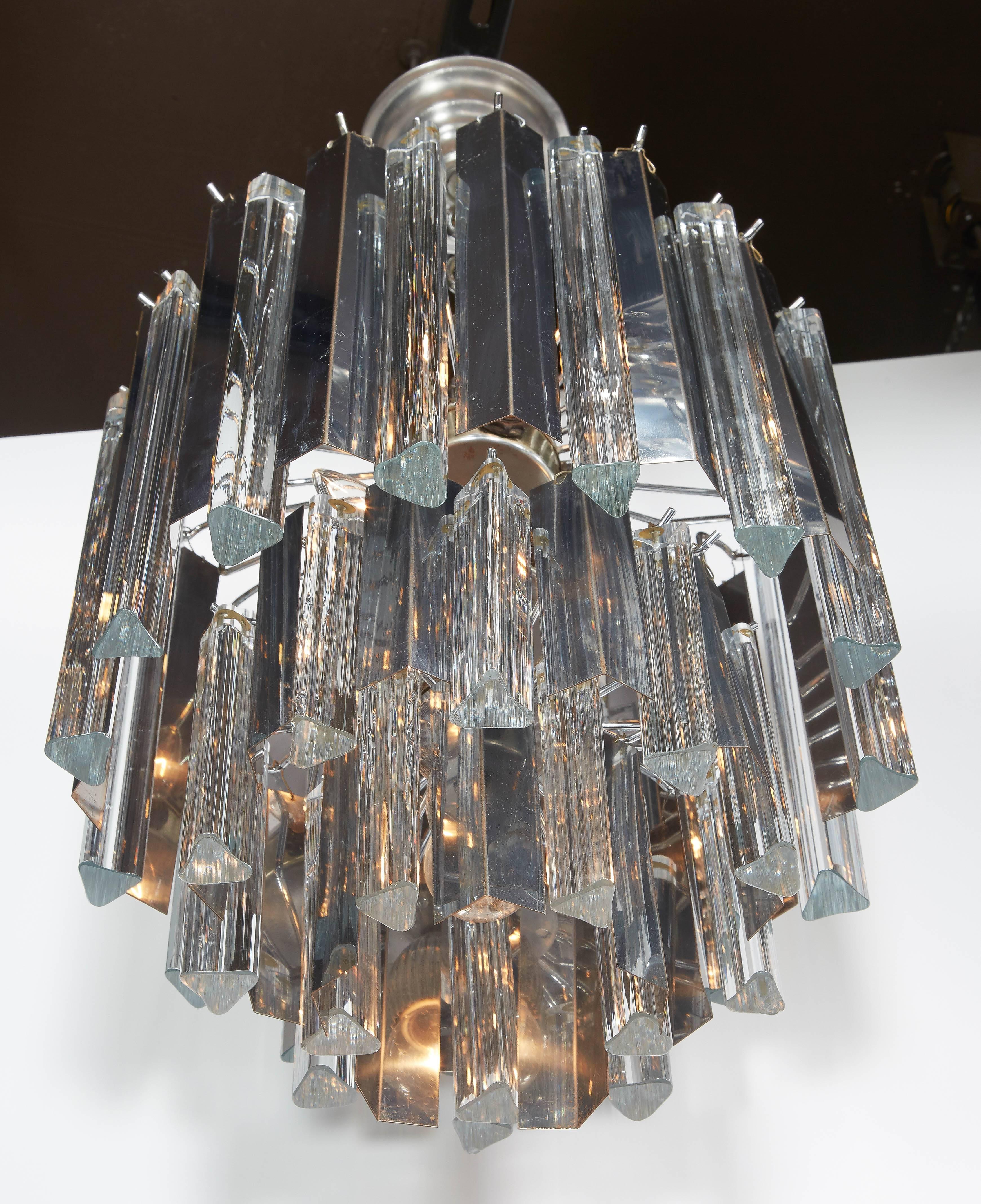 Stunning Mid-Century Murano Glass and Chrome Pendant Chandelier by Camer In Excellent Condition In Fort Lauderdale, FL
