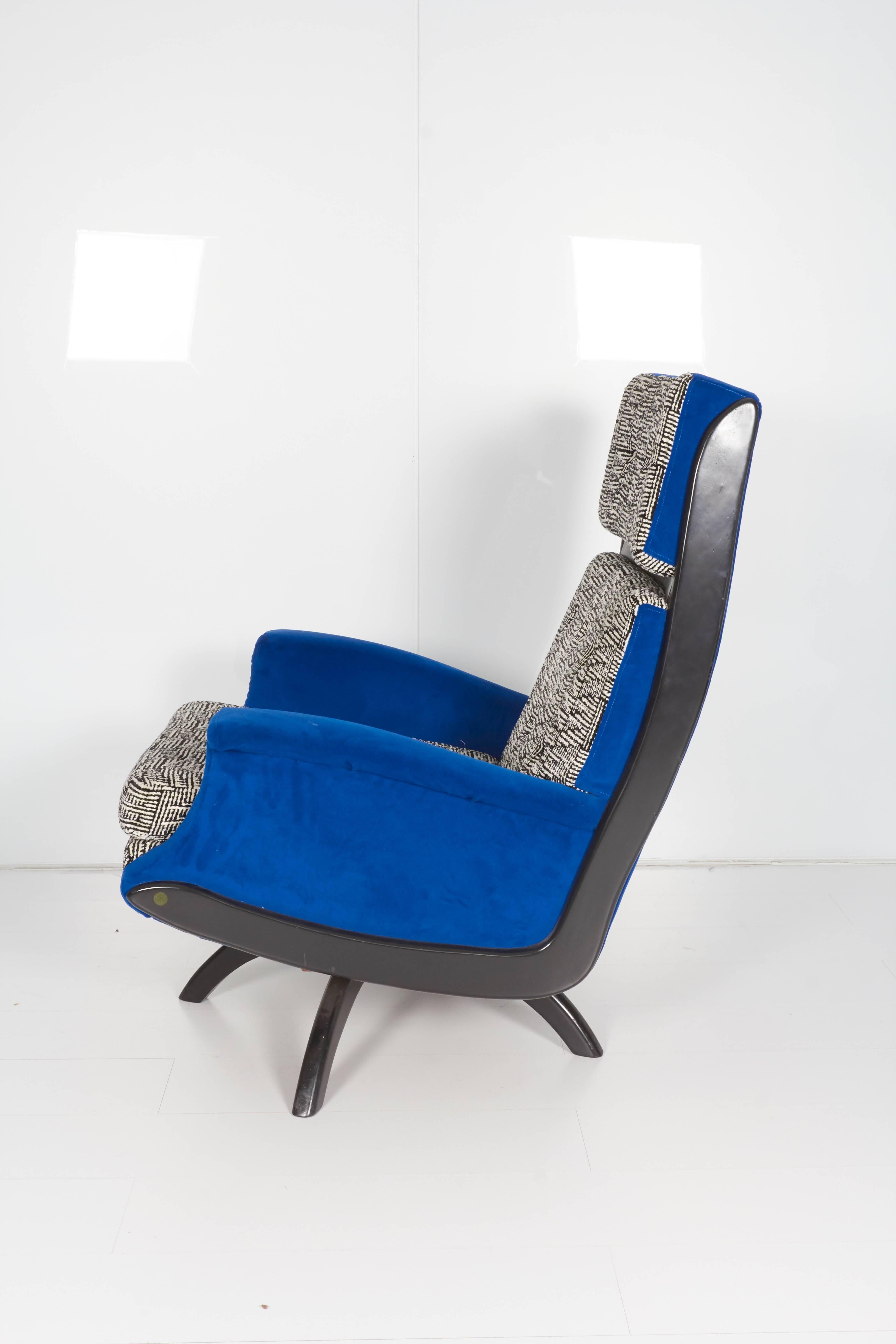 Modern Custom Highback Armchair and Ottoman For Sale