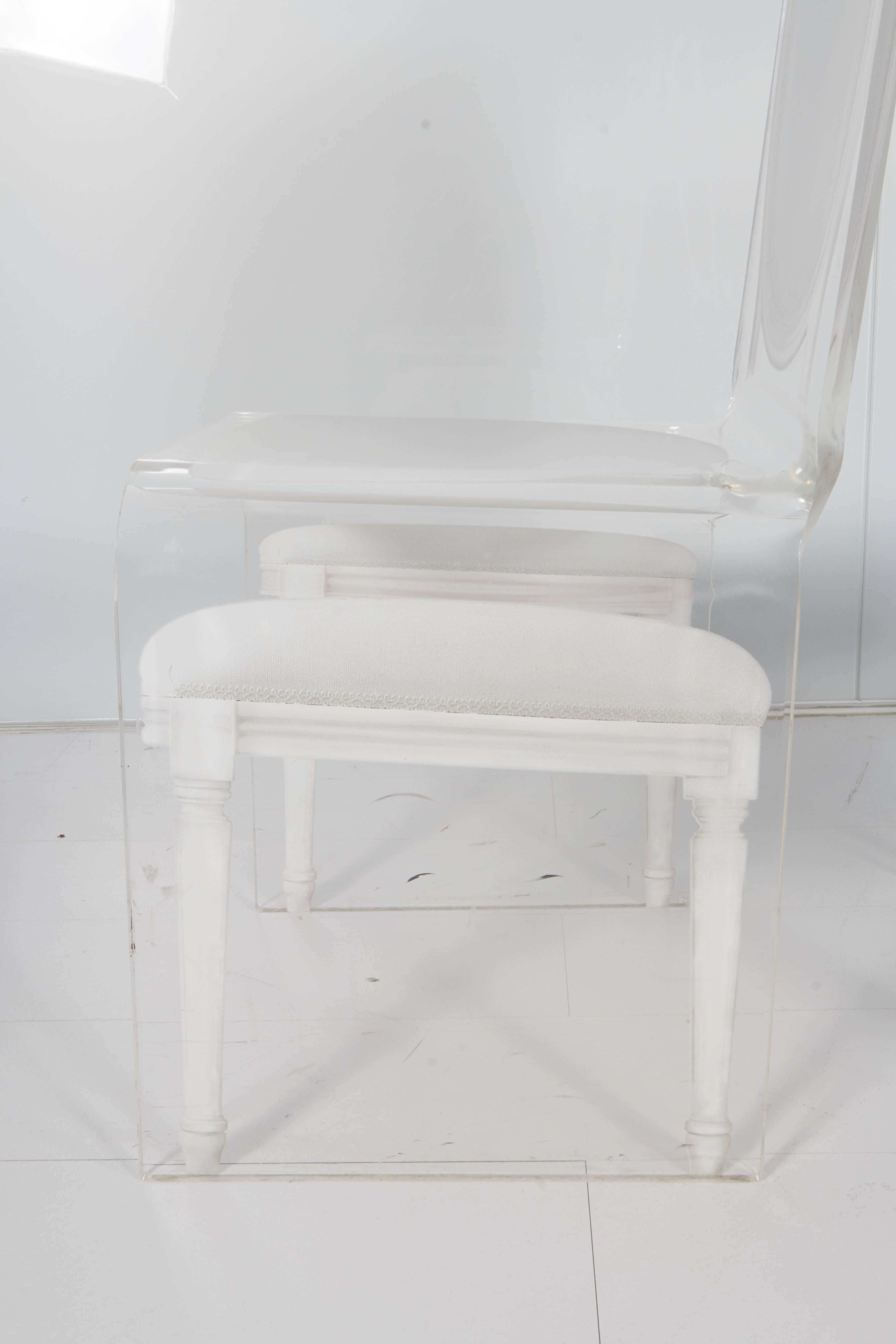 Modern White and Black Lucite Side Chairs For Sale