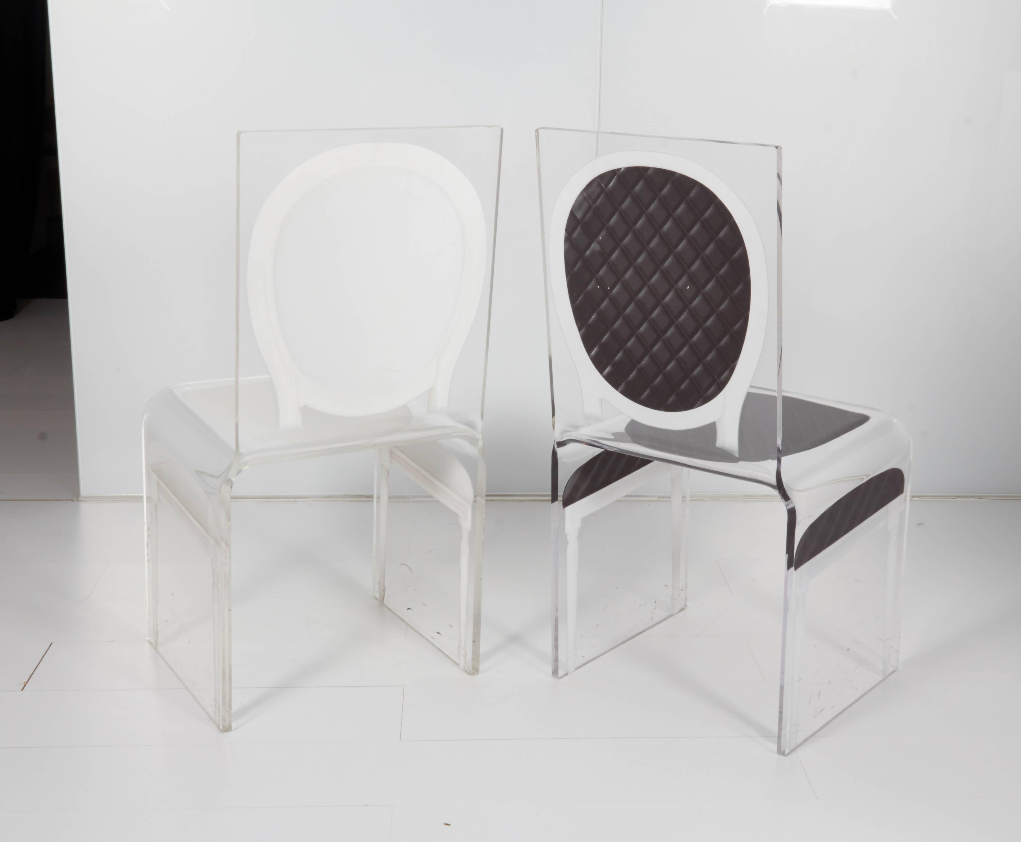 White and Black Lucite Side Chairs In Good Condition For Sale In Miami, FL