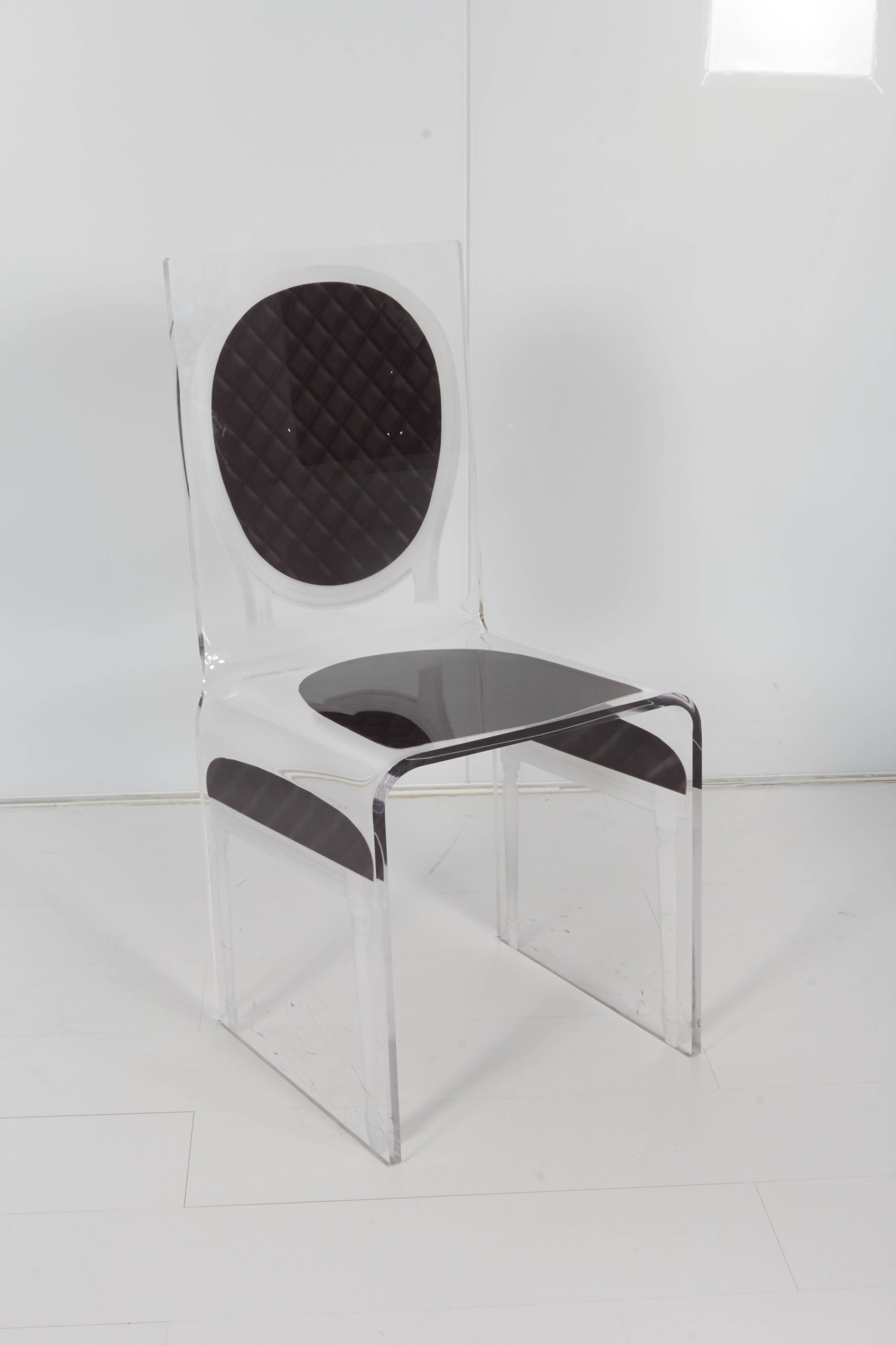 Contemporary White and Black Lucite Side Chairs For Sale