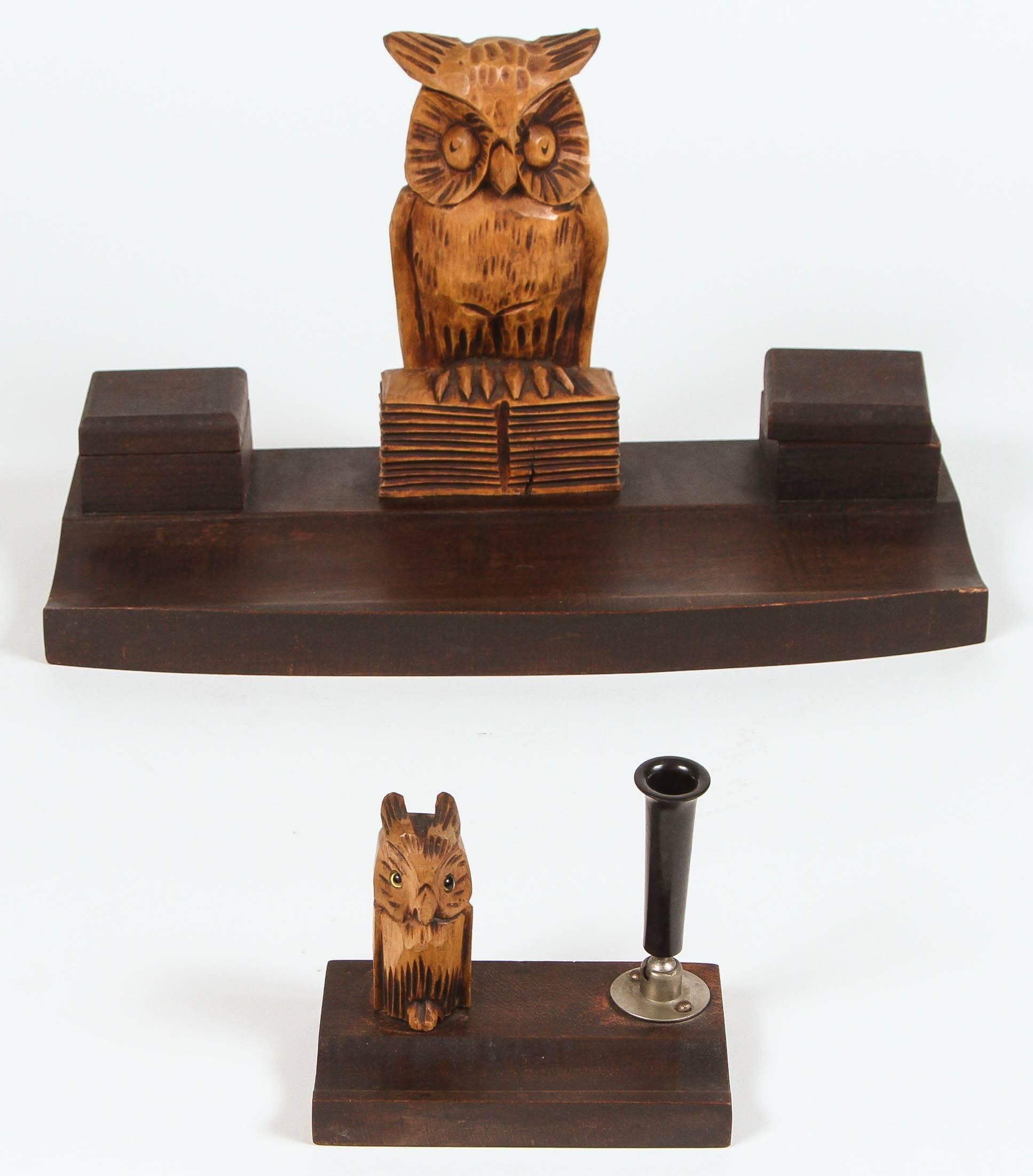 Black Forest Wood Owl Desk Set 1