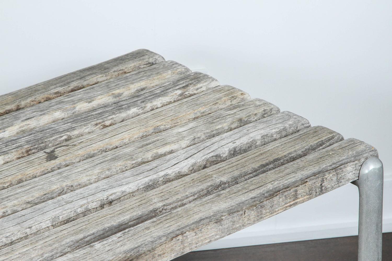 Weathered Teak and Aluminum Bench at 1stdibs