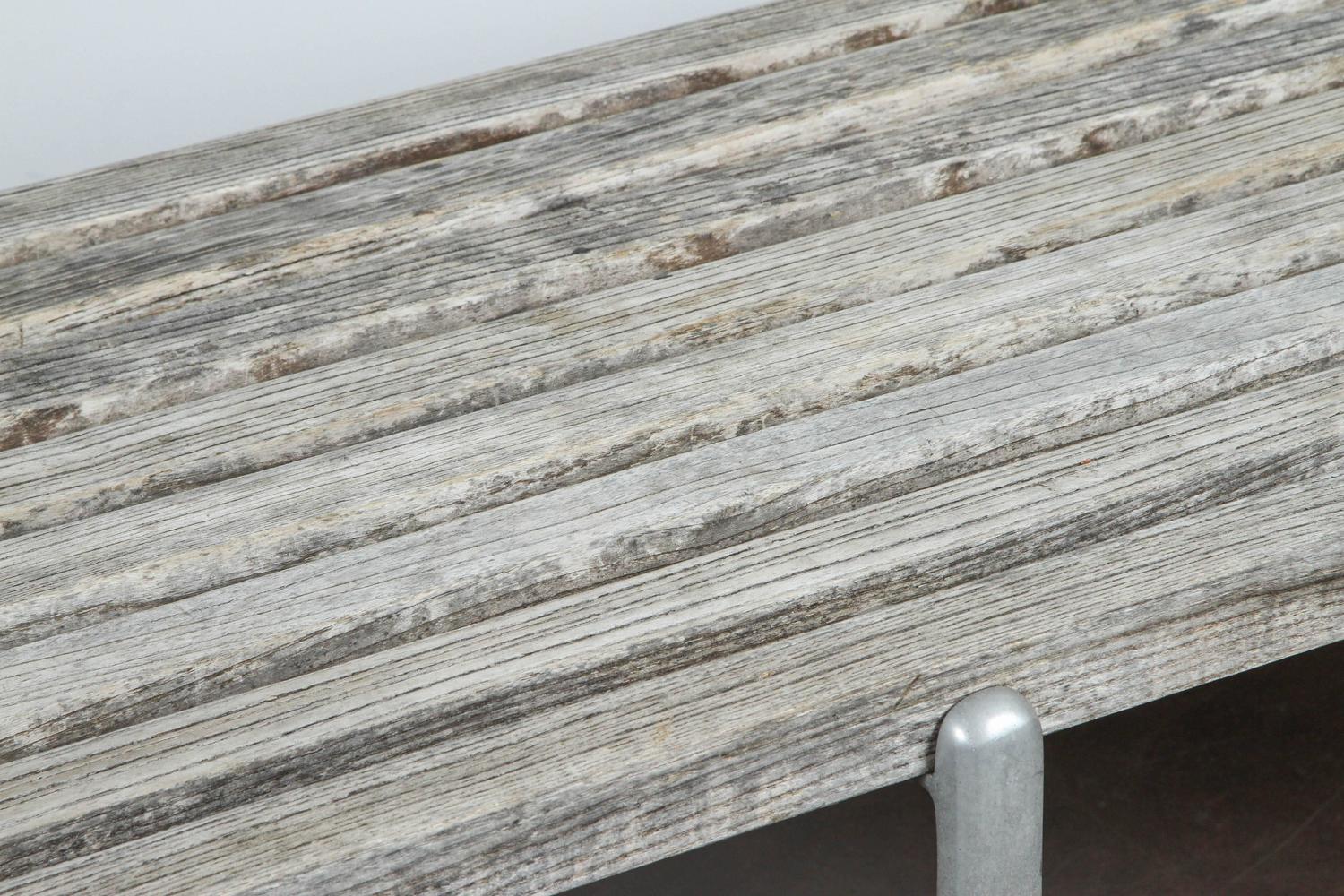 Weathered Teak and Aluminum Bench at 1stdibs