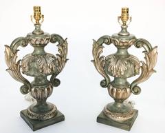 Pair of Italian Carved Wood Urn Lamps