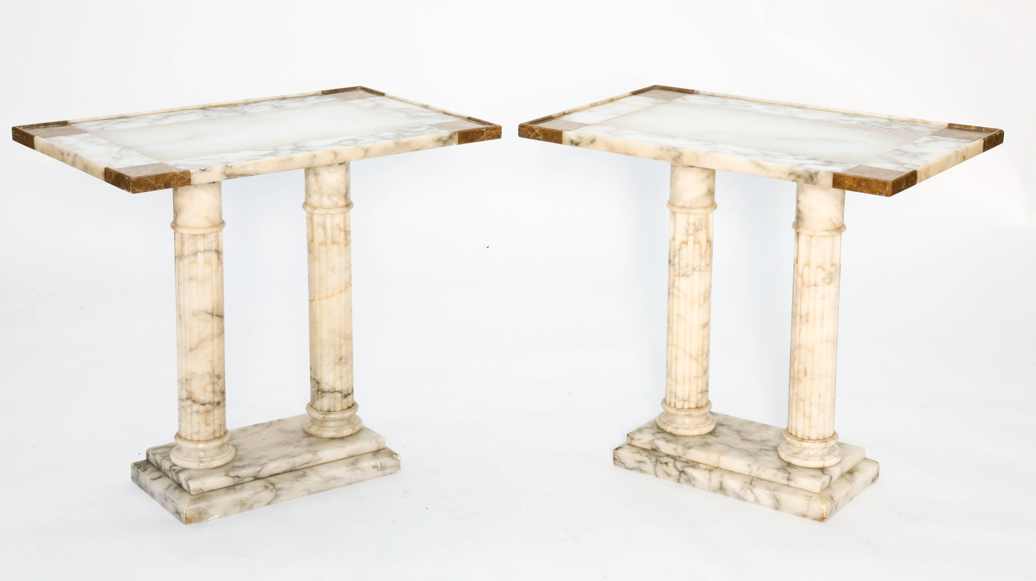 Pair of Italian Alabaster End Tables In Good Condition In West Palm Beach, FL